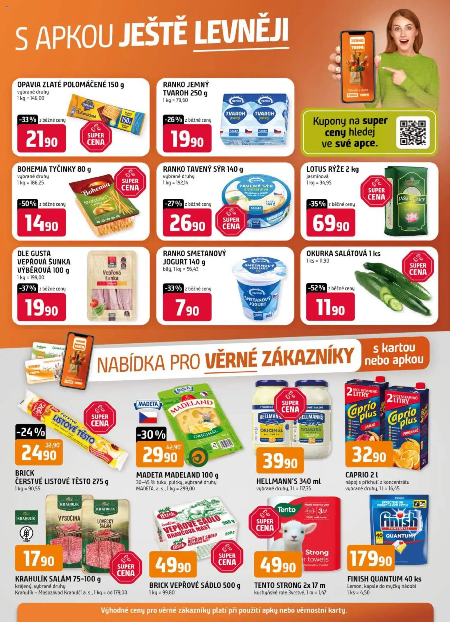 Náhled nabídky: Trefa Trefa leták - Nabídka pro věrné zákazníky platný od 30.09.2026 - Vysočina, Šunka, Nádobí, Tyčinky, Tavený sýr, Kapsle do myčky, Okurka salátová, Vepřové sádlo