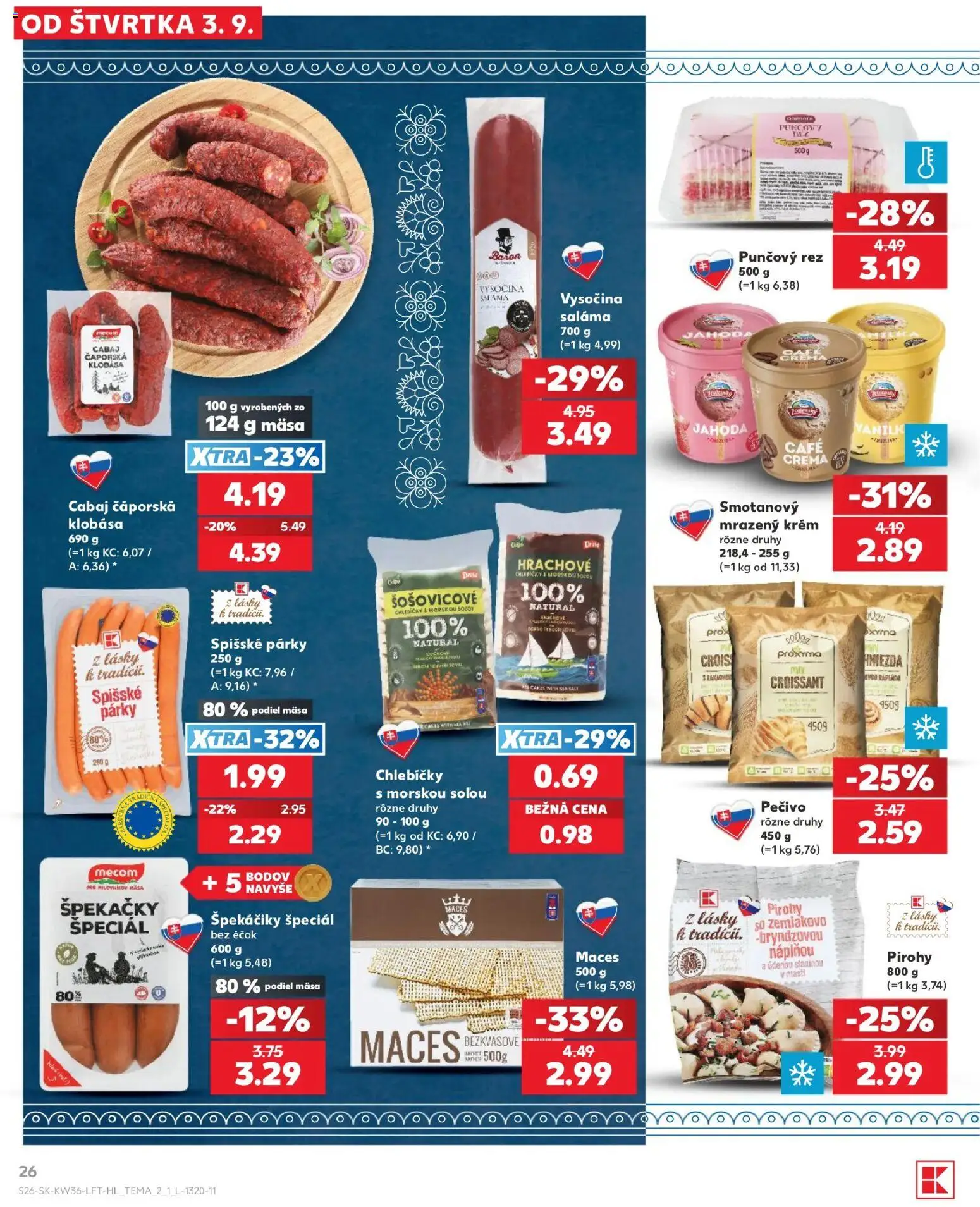 Náhľad Kaufland letáku platného od 03.09.2026 - Pirohy, Croissant, Klobása, Párky, Pečivo, Saláma, Krém, Špekáčiky
