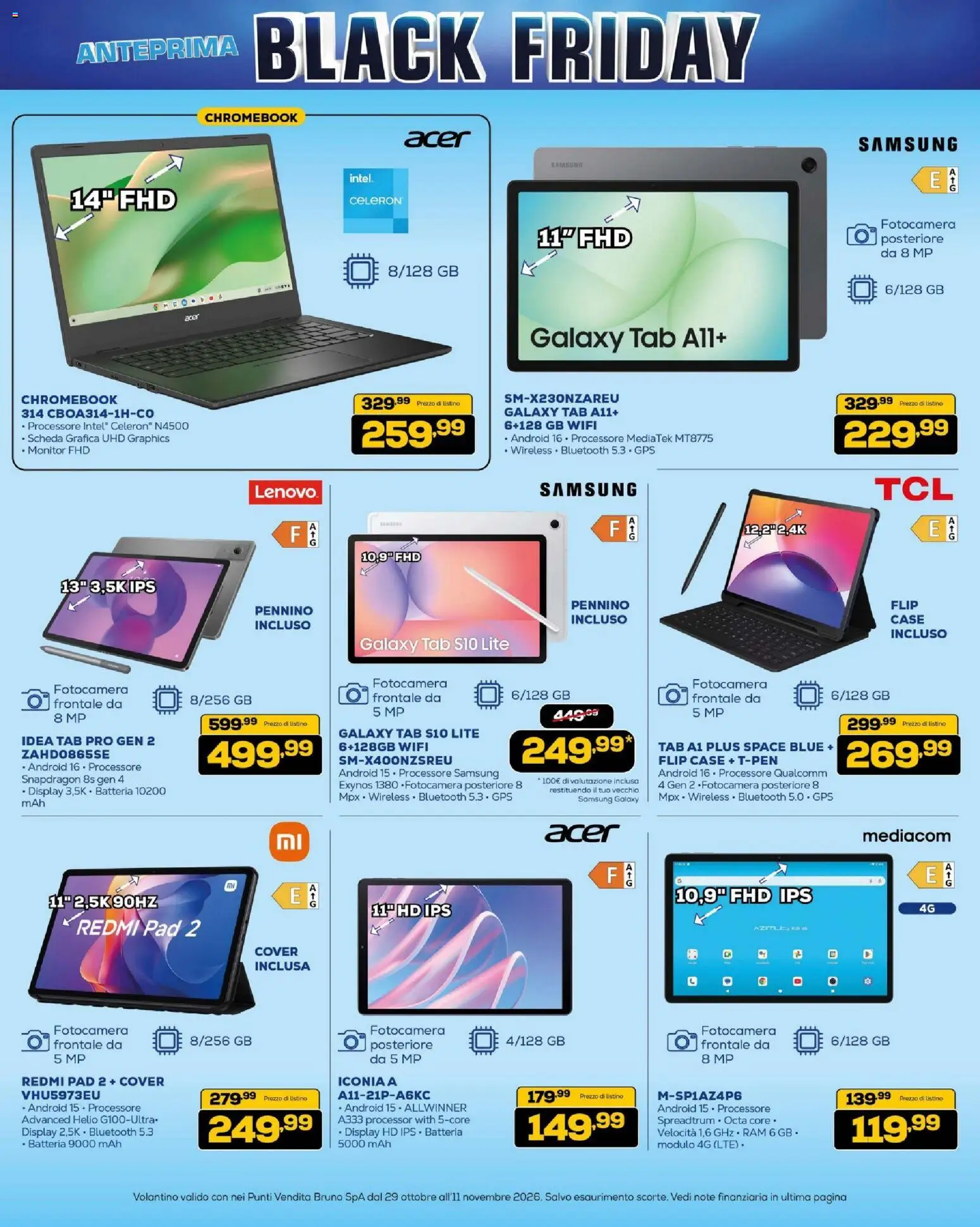Anteprima dell'opuscolo BRUNO Black Friday dal negozio BRUNO valido da 29/10/2026 - Samsung, Samsung Galaxy, Batteria, Fotocamera, Monitor