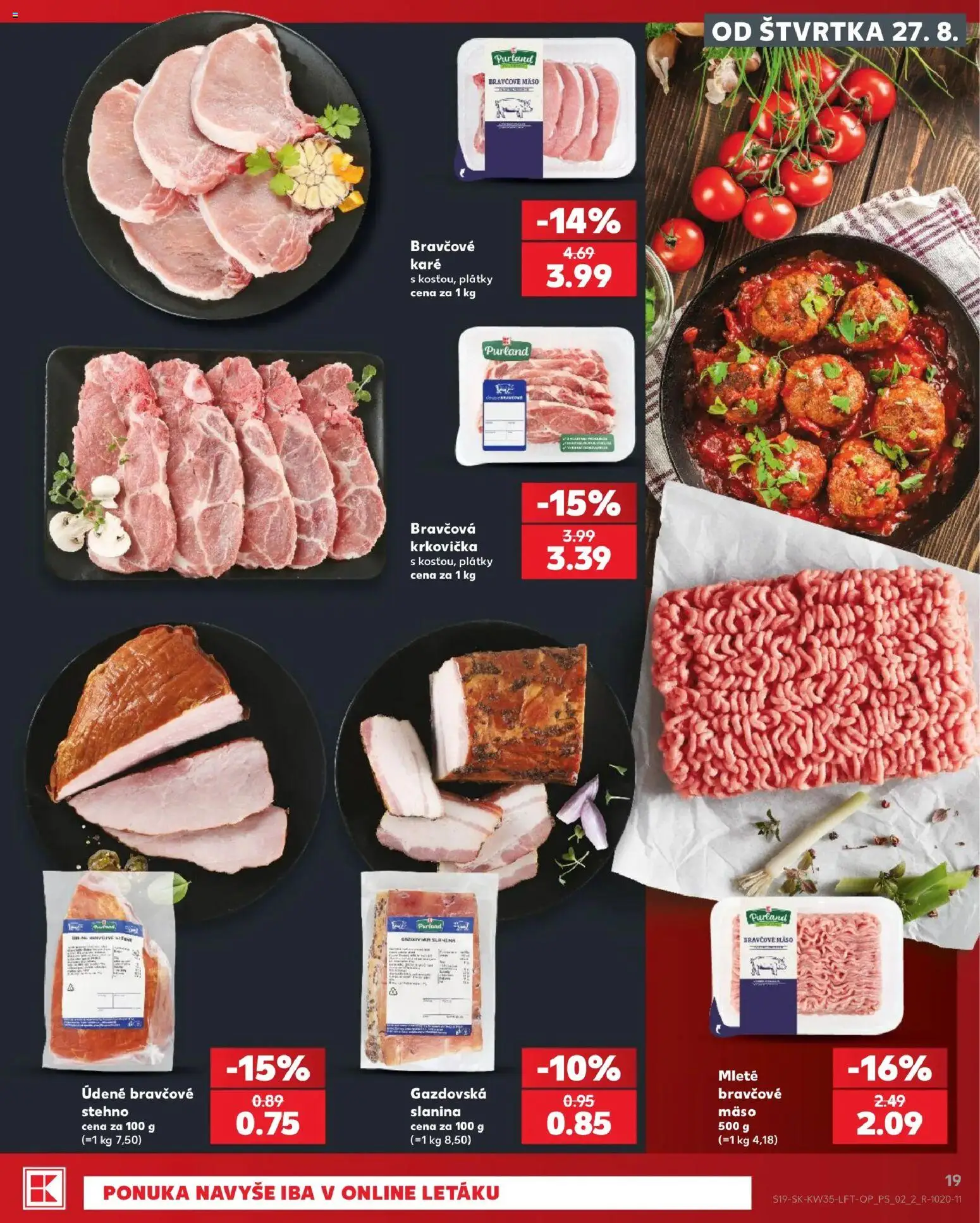 Náhľad Kaufland letáku platného od 27.08.2026 - Mäso, Bravčové karé, Krkovička, Slanina, Bravčová krkovička, Bravčové stehno, Bravčové mäso