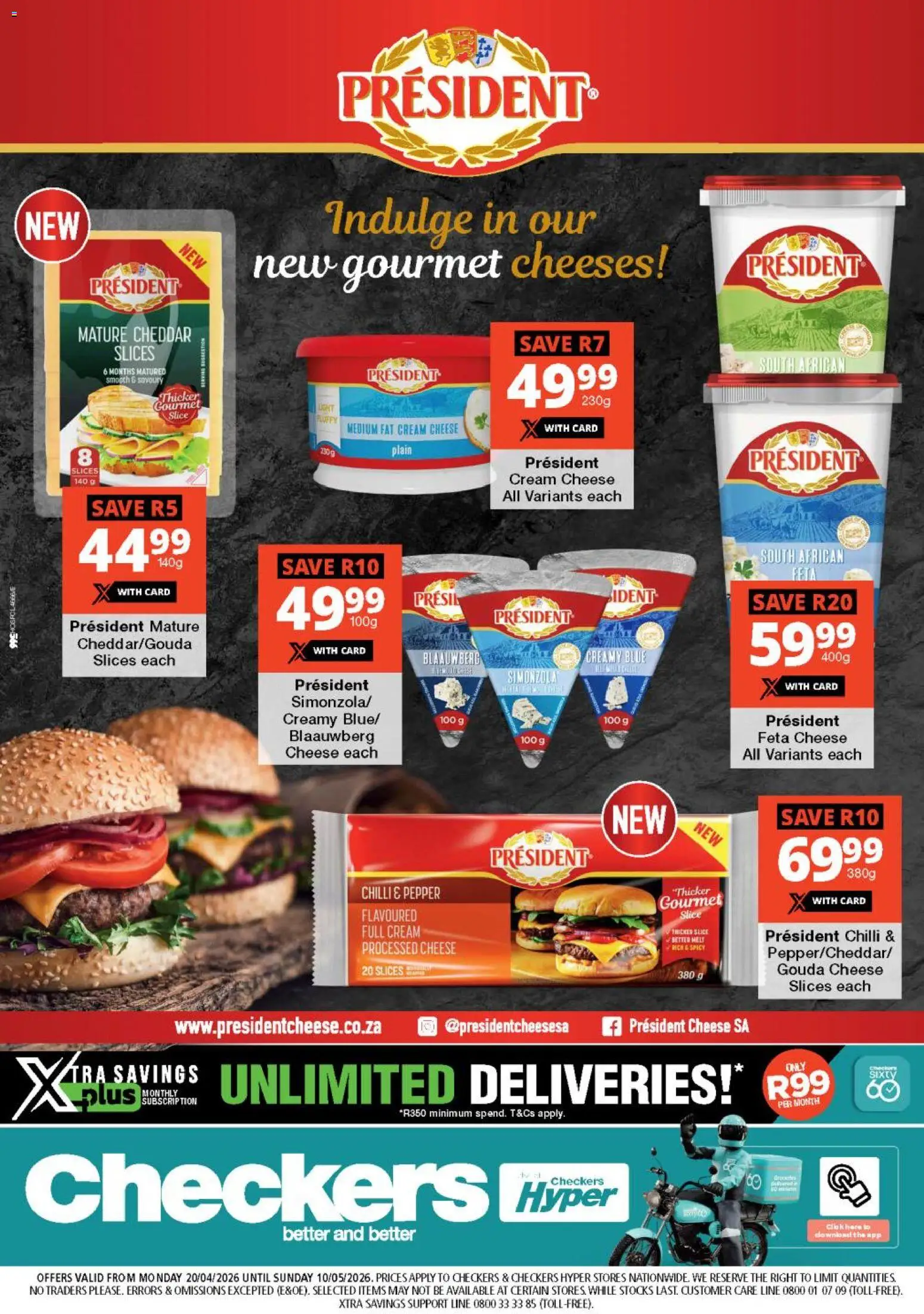 Preview of Checkers flyer valid from 20/04/2026 - Cream cheese, Cheese, Light, Cream, Pepper, Chilli, Feta cheese, Cheddar