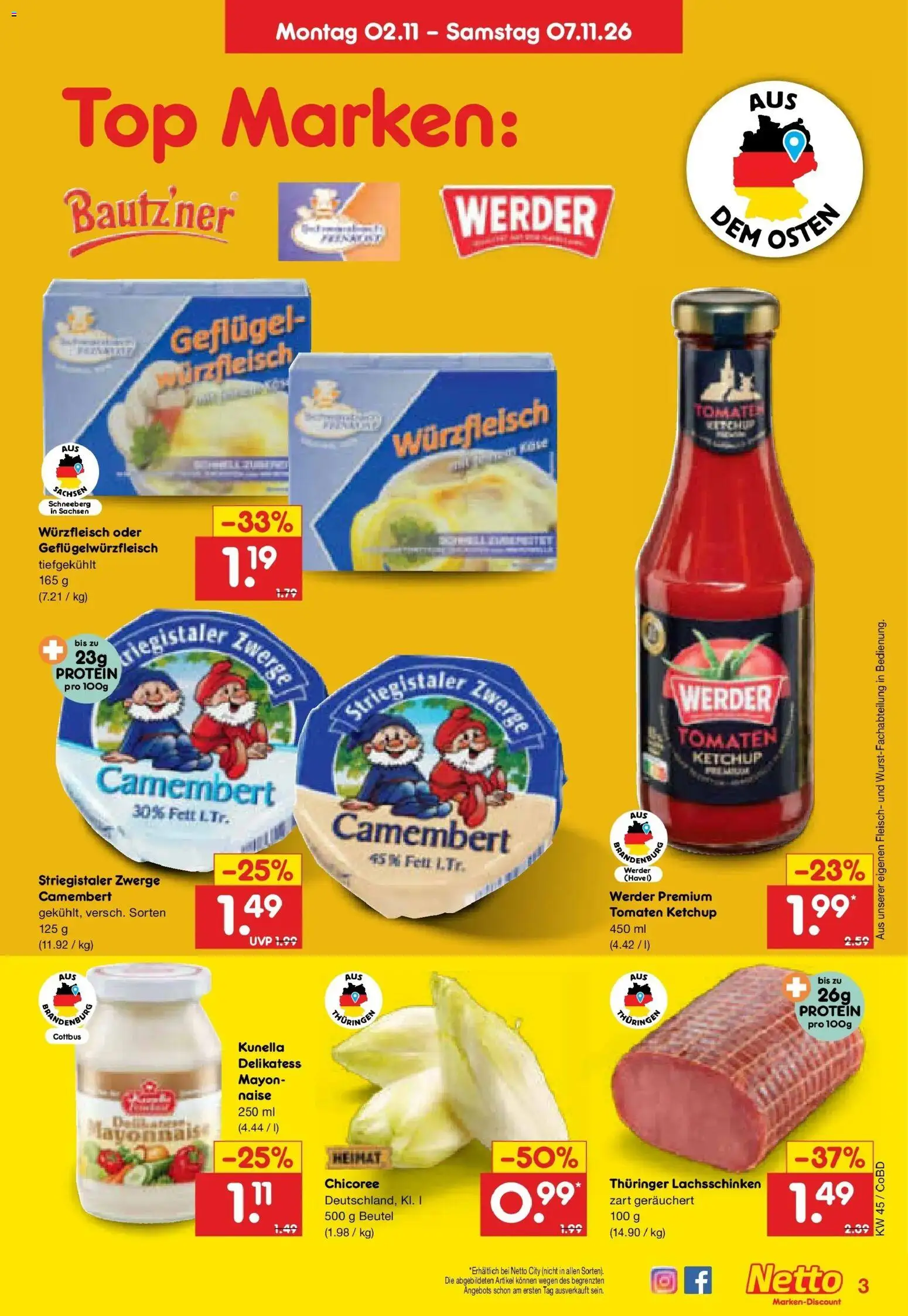 Vorschau von dem Prospekt des Geschäftes Netto Marken-Discount, gültig ab dem 02.11.2026 - Top, Fleisch, Camembert, Tomaten, Ketchup