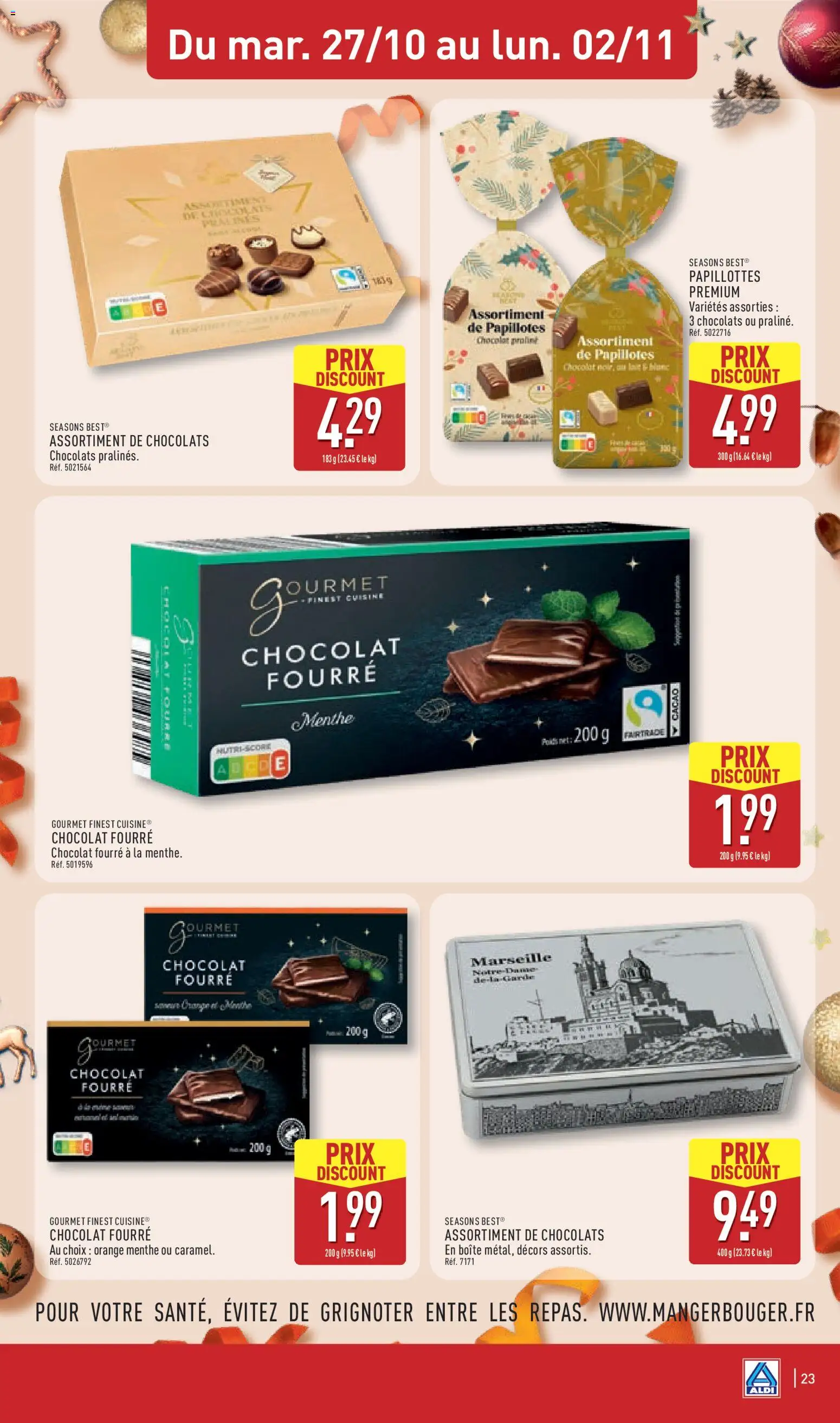 Prévisualisation de Aldi catalogue du magasin Aldi formulaire valide 27/10/2026 - Orange, Chocolat, Cacao, Menthe, Papillotes, Assortiment de chocolats