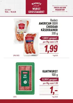 Vorschau der Angebote: Radatz Radatz Käsekrainer und Kantwurst gültig ab 10.08.2026
