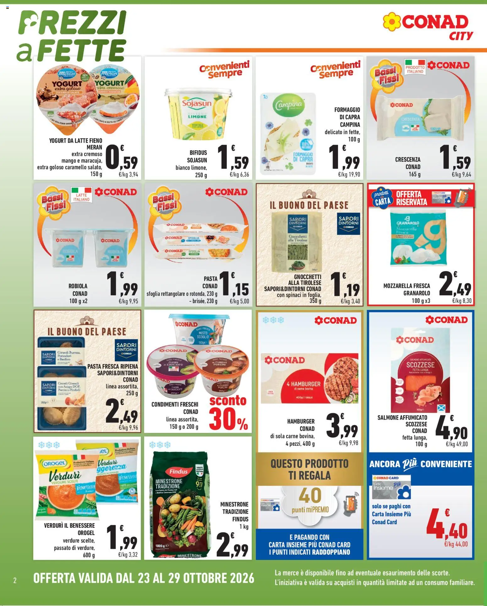 Anteprima dell'opuscolo Conad volantino City Lombardia dal negozio Conad valido da 23/10/2026 - Pasta, Hamburger, Latte, Limone, Verdure, Spinaci, Robiola, Pomodori
