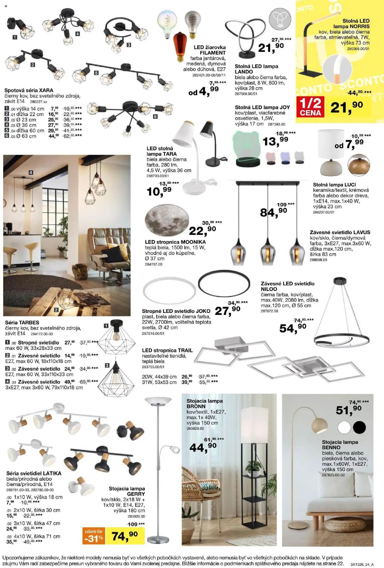Náhľad Sconto nábytok letáku platného od 14.10.2026 - Lampa, Stropné svietidlo, Led, Led lampa, Žiarovka, Stolná lampa, Svietidlo, Závesné svietidlo