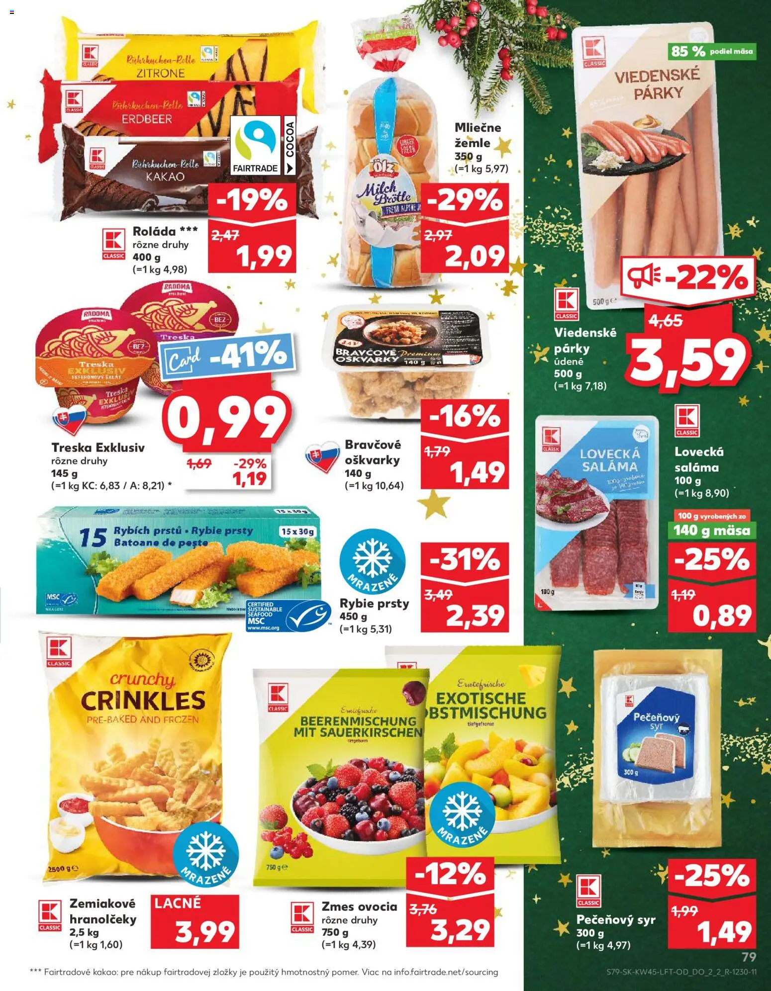 Náhľad Kaufland letáku platného od 06.11.2025 - Syr, Šalát, Treska, Kakao, Párky, Saláma