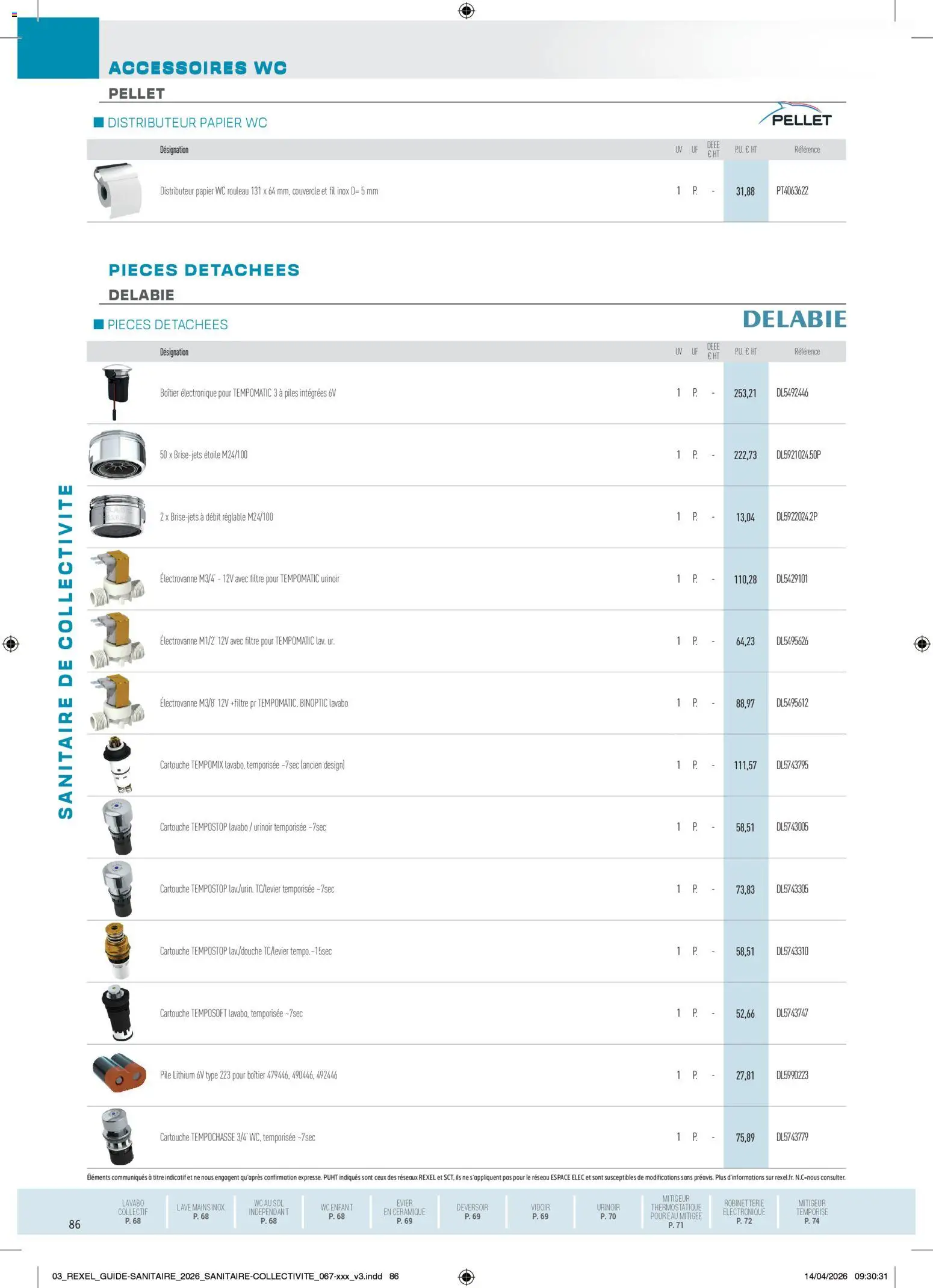 Prévisualisation de Rexel - Brochure Sanitaire du magasin Rexel formulaire valide 20/04/2026 - Distributeur, Piles, Lavabo, Cartouche, Filtre, Couvercle, Rouleau
