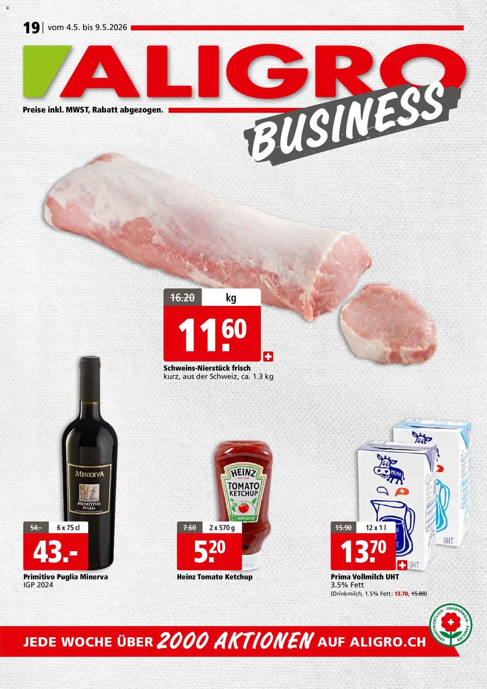 Vorschau des Merkblatts Aligro aktionen Business Schlieren, Gossau SG, Frauenfeld, Rapperswil-Jona, Sargans, Bern vom Shop Aligro gültig von 04.05.2026 bis 09.05.2026