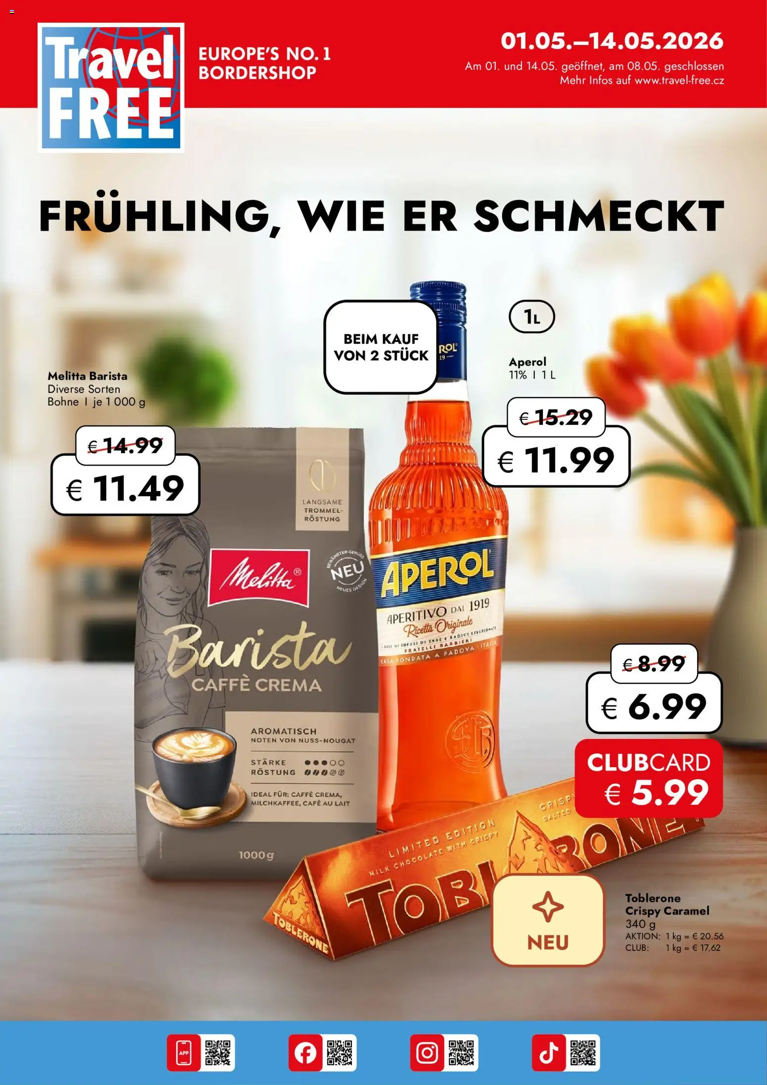 Vorschau der Angebote: Travel FREE Travel FREE Flugblatt gültig ab 01.05.2026 - Aperol, Bohne