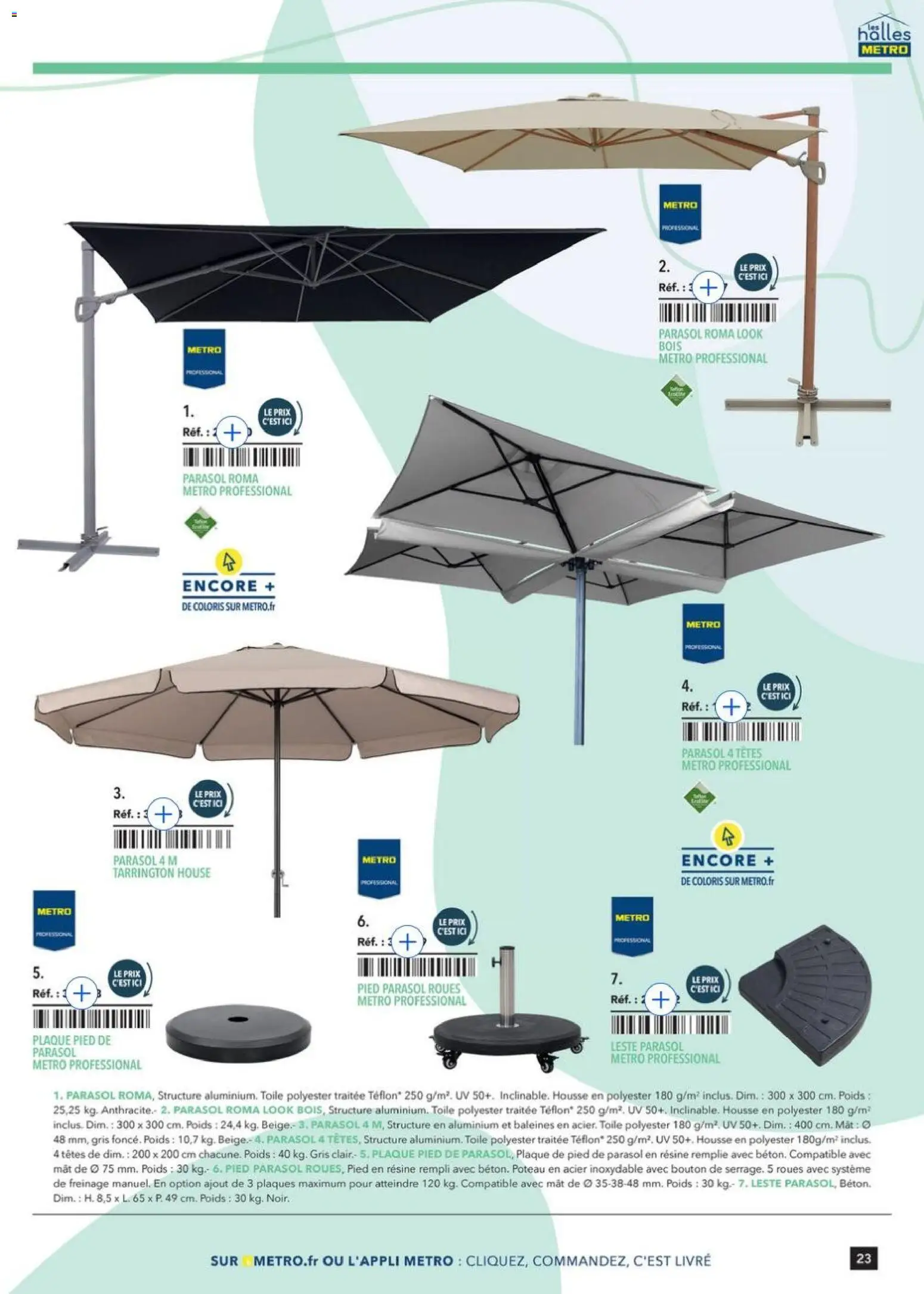 Prévisualisation de Terrasse&salle Collection 2026 du magasin METRO formulaire valide 09/01/2026 - Livre, Parasol, Poids, Pied de parasol