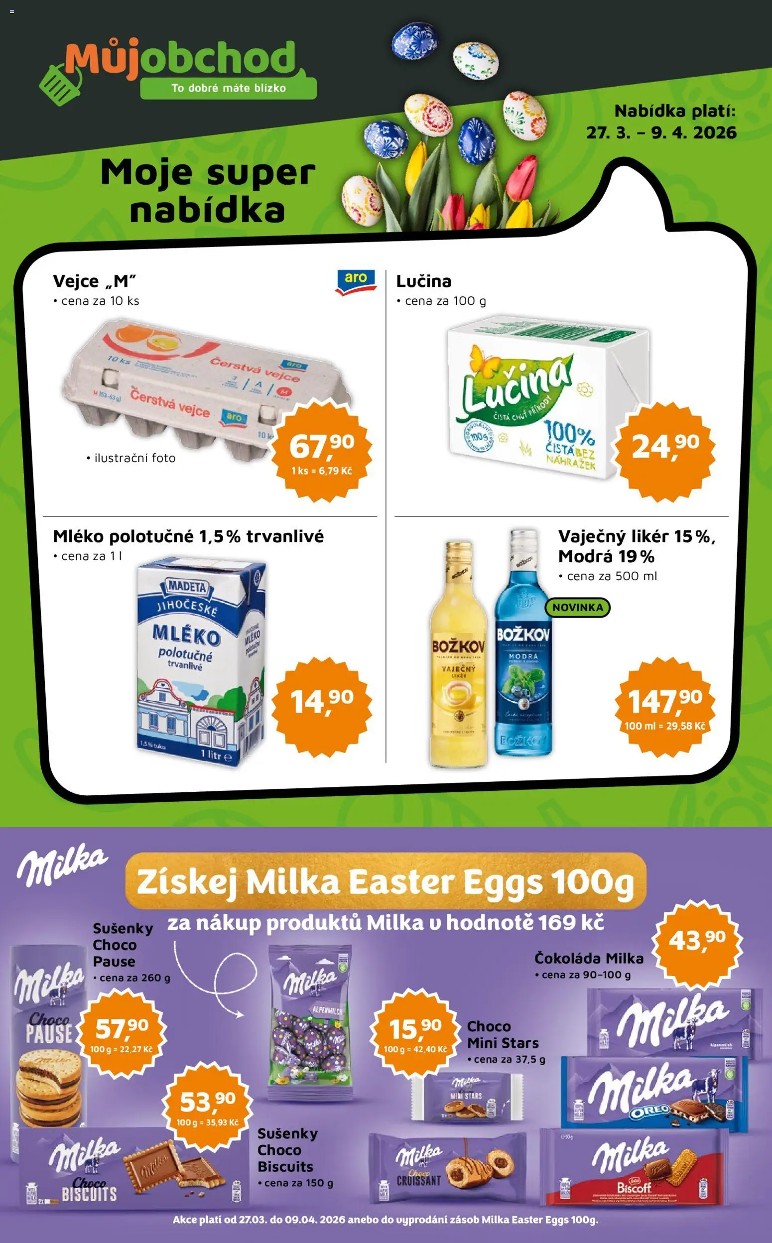 Náhled nabídky: Můj obchod Můj obchod leták - Brand platný od 27.03.2026 - Vejce, Mléko, Croissant, Milka, Sušenky, Božkov, Vaječný Likér, Likér