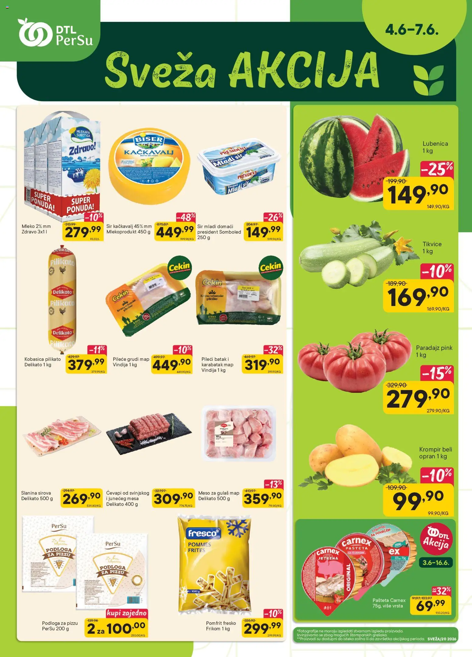 Pregled PerSu kataloga - važi od 04.06.2026 - Paradajz, Pomfrit, Kačkavalj, Meso, Sir, Mladi sir, Pileći batak, Pileće grudi