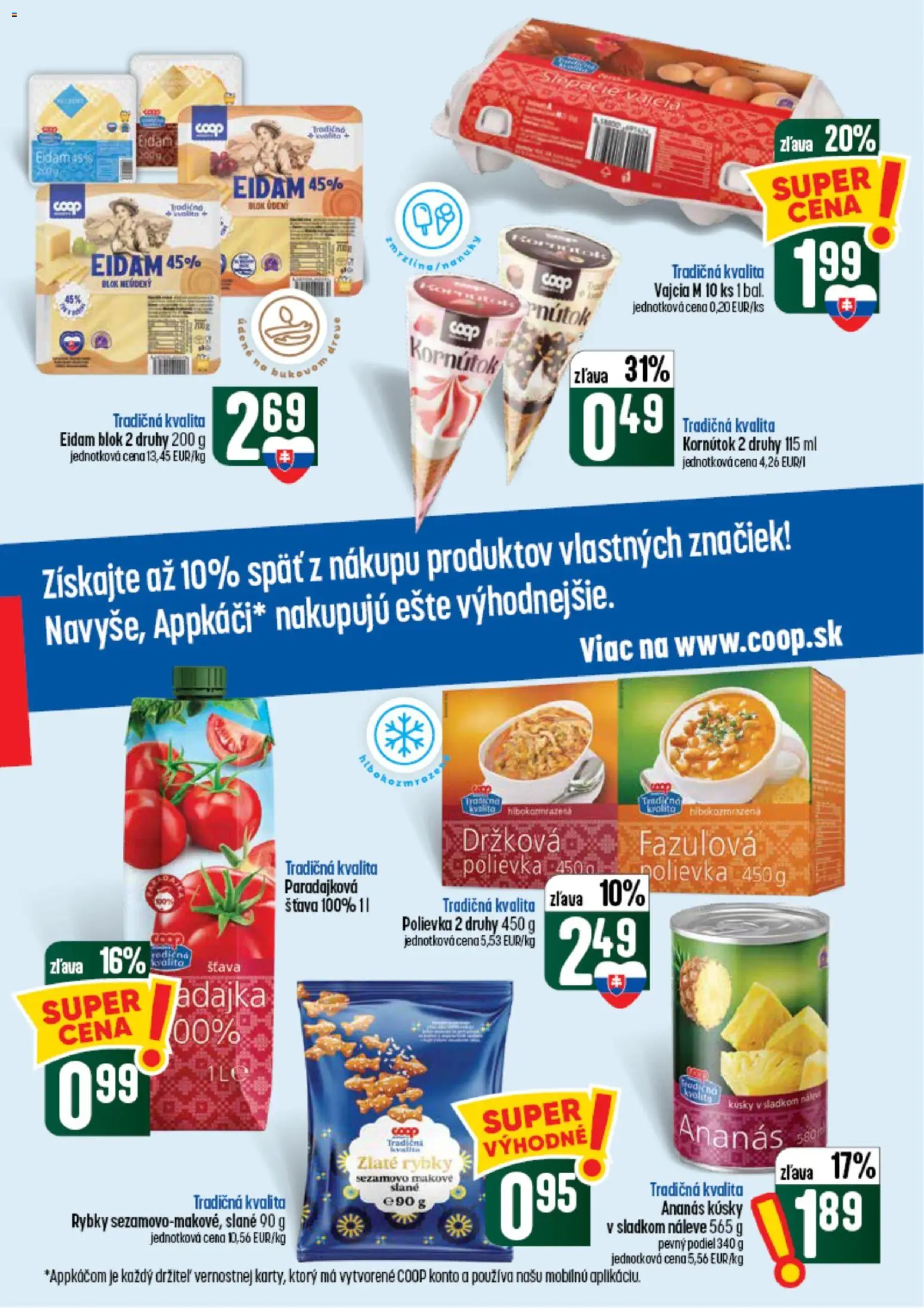 Náhľad COOP Jednota letáku platného od 10.09.2026 - Vajcia, Eidam, Ananás, Šťava, Vajcia M, Eidam 45%