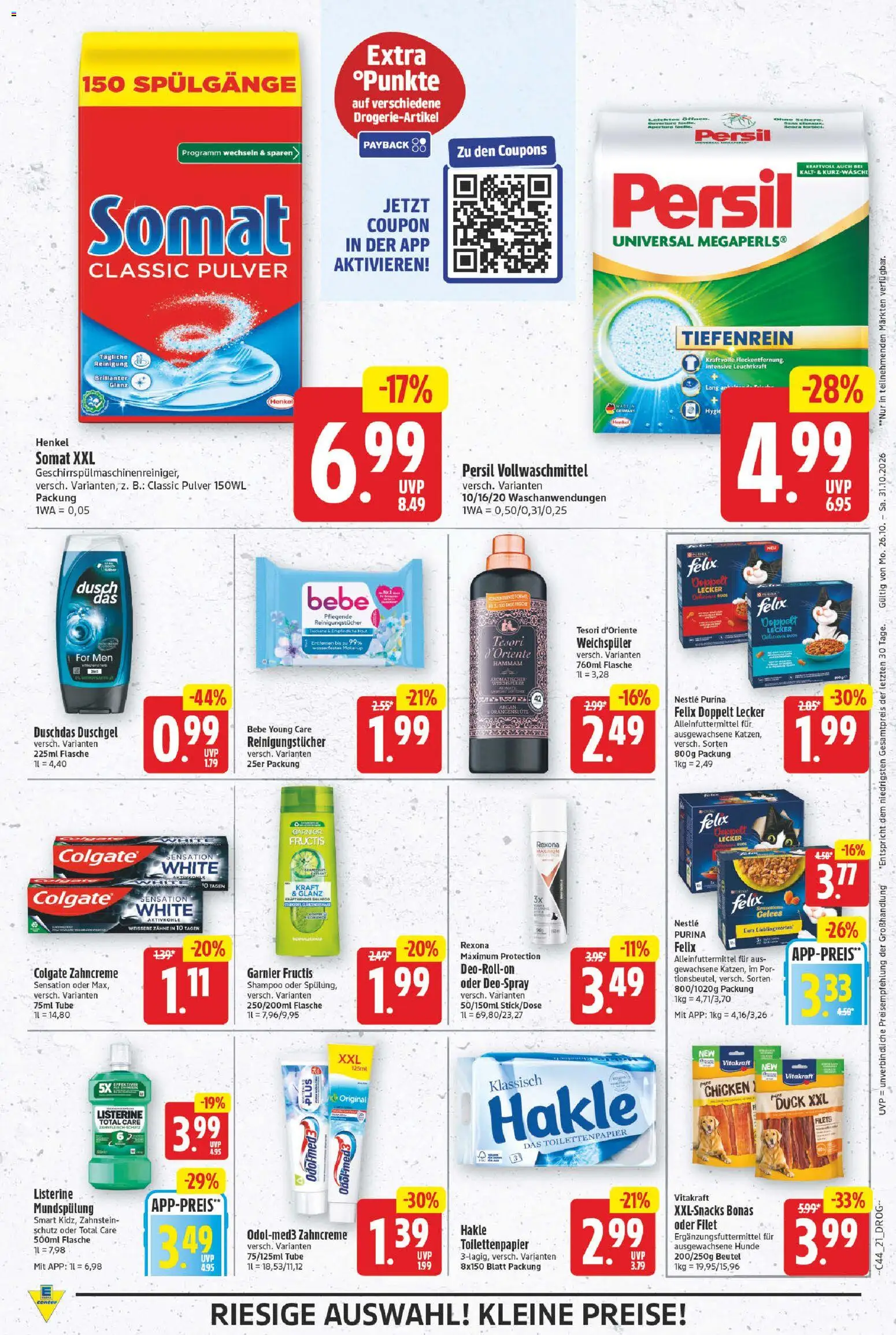 Vorschau von dem Prospekt des Geschäftes E center, gültig ab dem 26.10.2026 - Shampoo, Weichspüler, Persil, Duschgel, Listerine, Duschdas, Reinigungstücher, Deospray