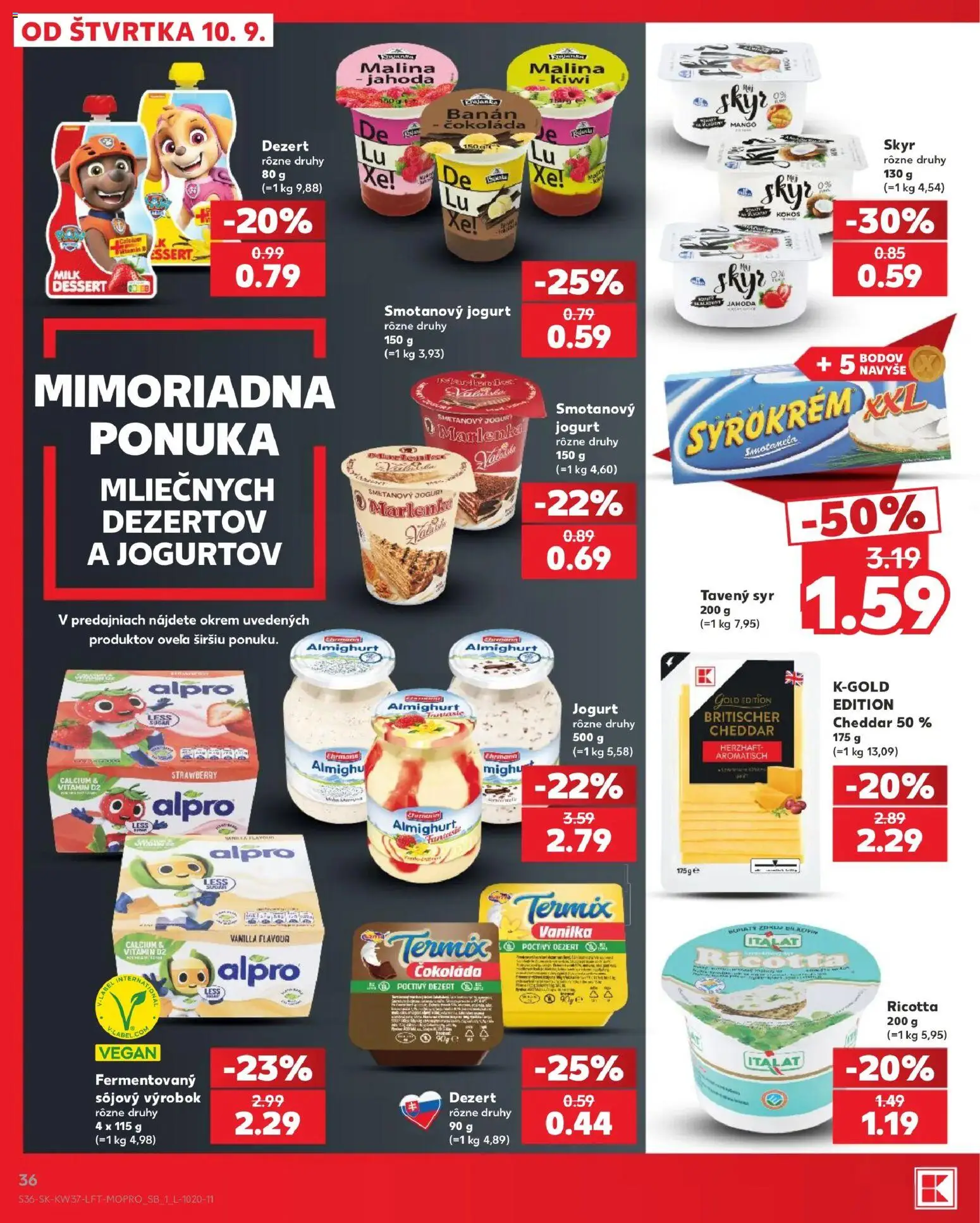 Náhľad Kaufland letáku platného od 10.09.2026 - Kiwi, Mango, Čokoláda, Ricotta, Kokos, Vanilka, Tavený syr, Smotanový jogurt