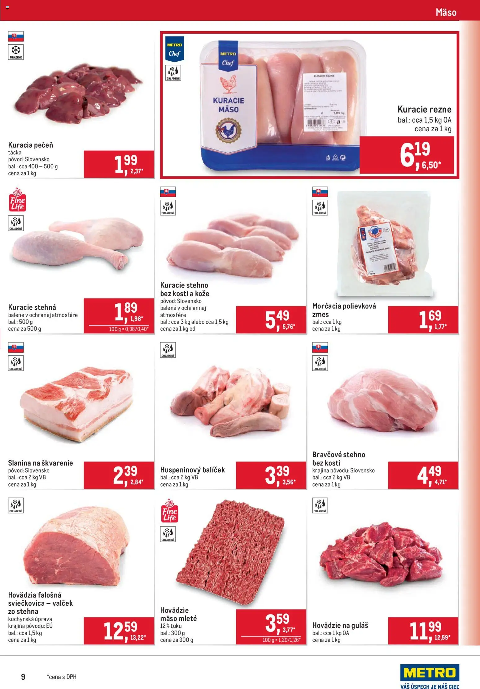 Náhľad Metro letáku platného od 07.10.2026 - Mäso, Pečeň, Kuracie stehná, Kuracia pečeň, Kuracie rezne, Slanina, Bravčové stehno, Rezne