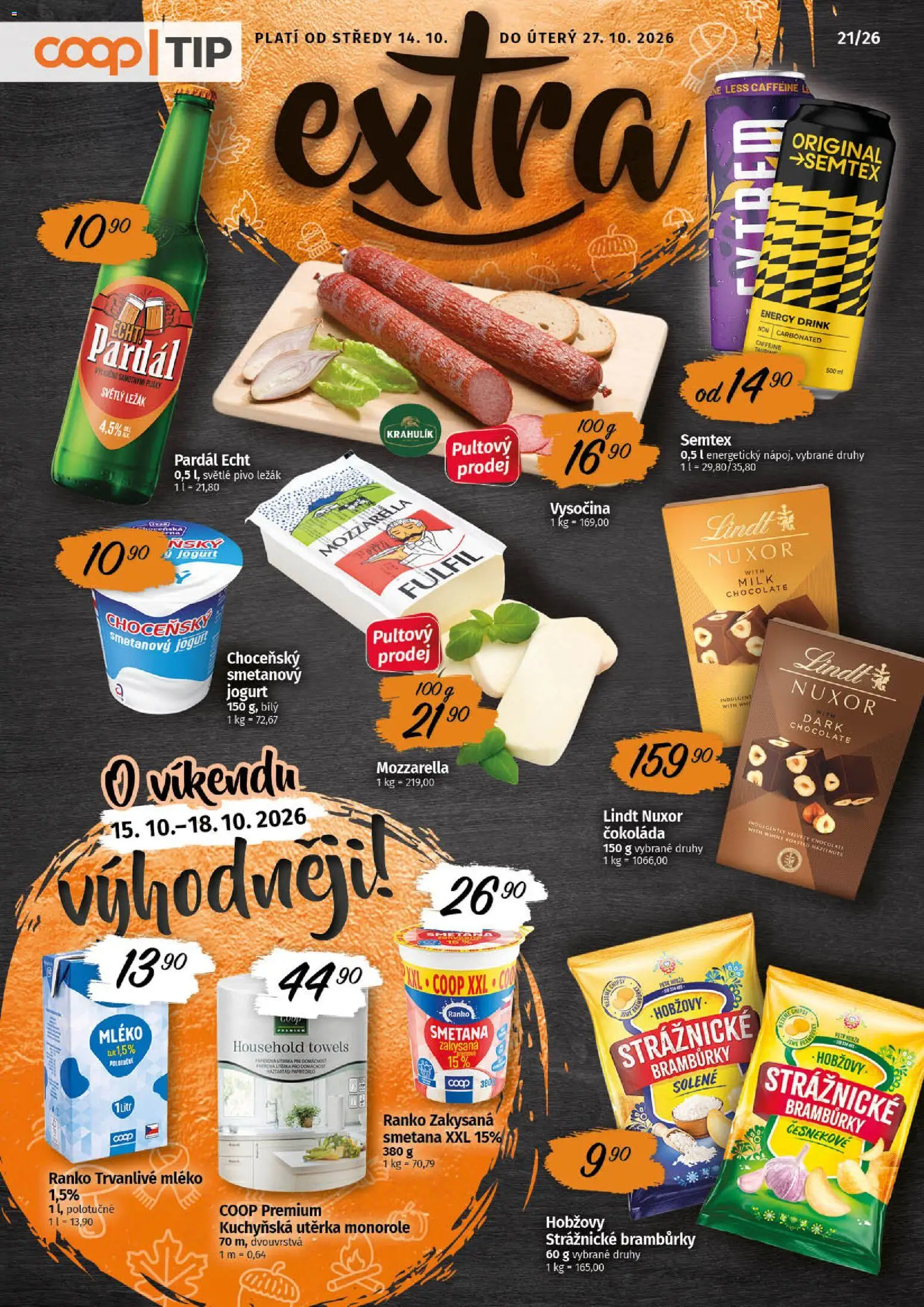 Náhled nabídky: Coop Coop leták - Tip Extra platný od 14.10.2026 - Mléko, Čokoláda, Smetana, Energy drink, Bramburky, Strážnické brambůrky, Smetanový jogurt, Trvanlivé mléko