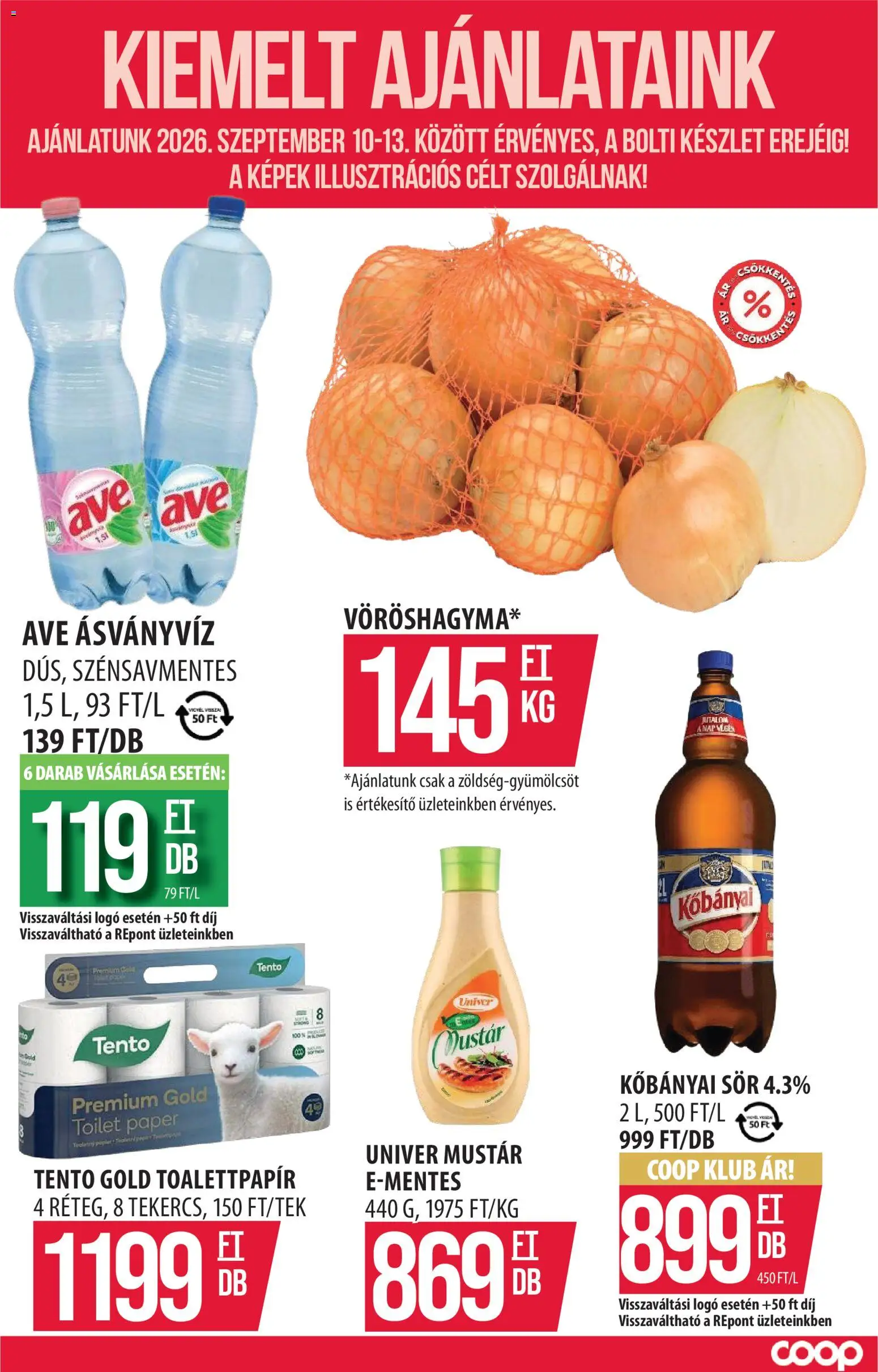 COOP Szolnok - COOP Szolnok akciós újság megtekintése, amely érvényes 2026.09.10.-től - Univer, Sör, Kőbányai, Só, Ásványvíz, Mustár, Toalettpapír, Tento