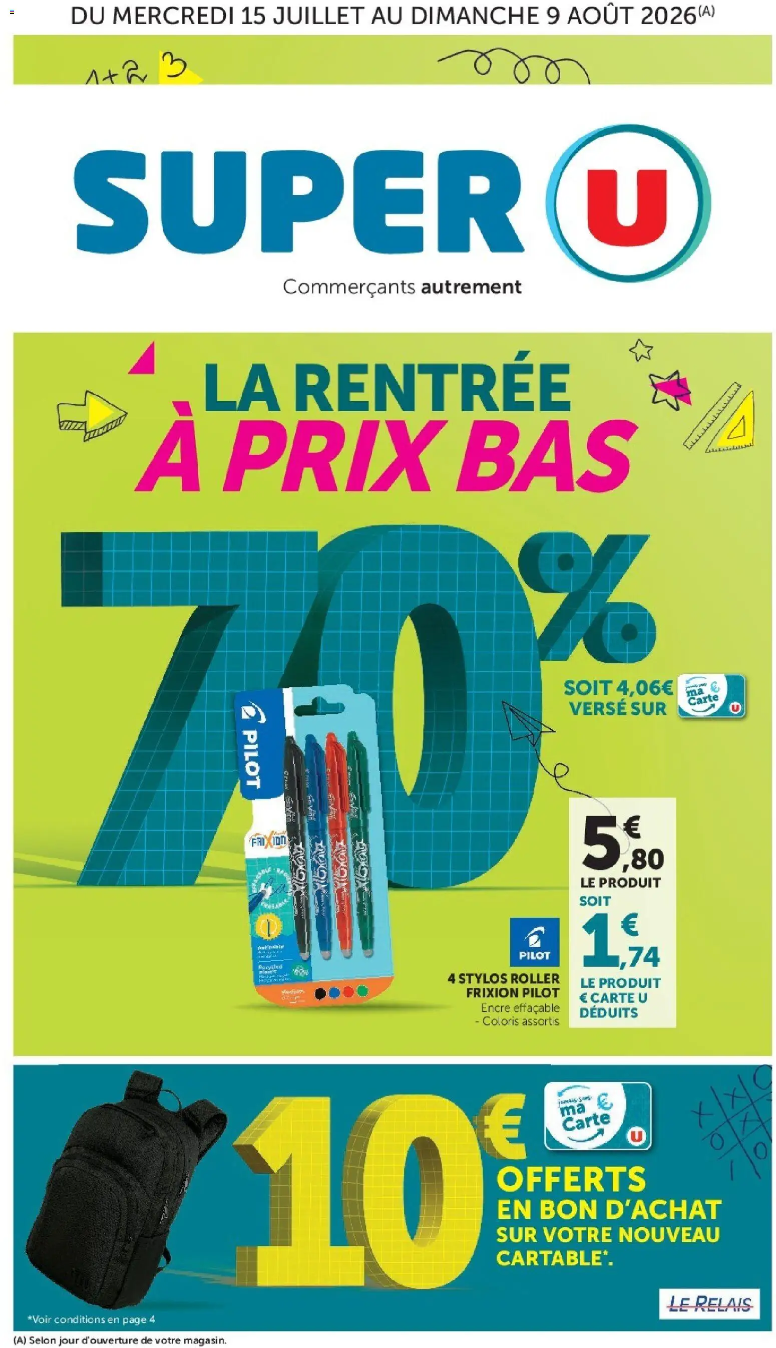 Prévisualisation de Super U - La rentrée à prix bas du magasin Super U formulaire valide 15/07/2026 - Cartable