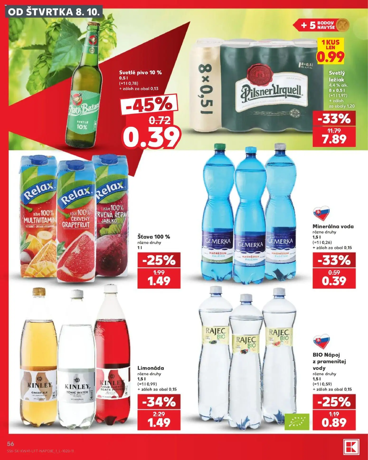 Náhľad Kaufland letáku platného od 08.10.2026 - Voda, Pivo, Tonic, Multivitamín, Grapefruit, Repa, Limonáda, Šťava
