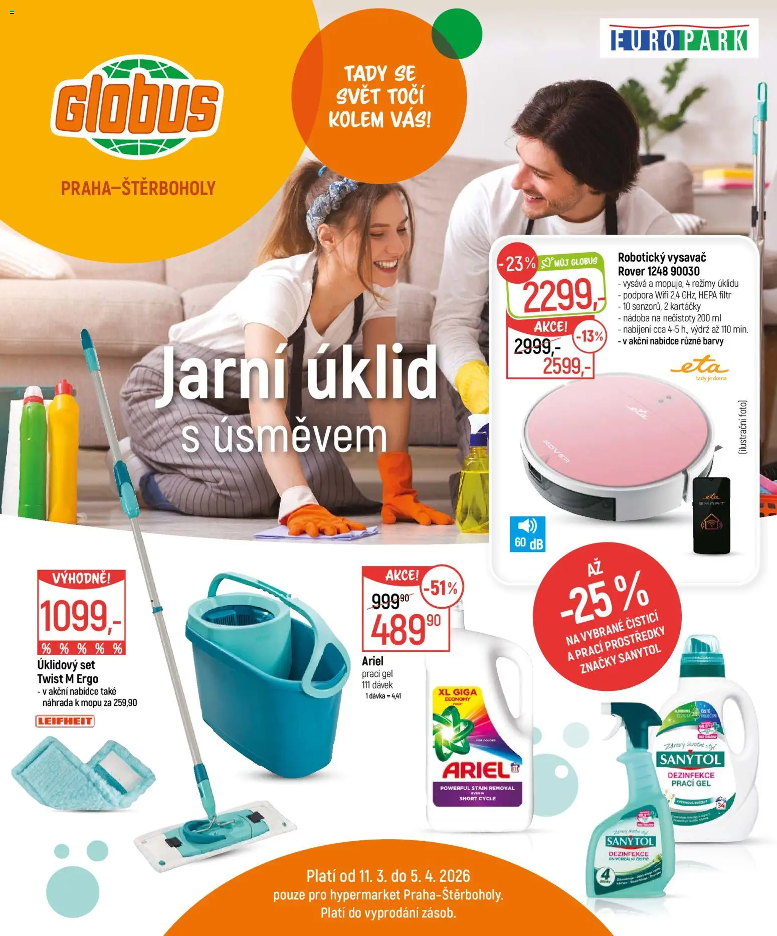 Náhled nabídky: Globus Globus leták - Praha-Štěrboholy platný od 11.03.2026 - Globus, Vysavač, Robotický vysavač, Barvy, Ariel, Sanytol, Prací gel, HEPA filtr