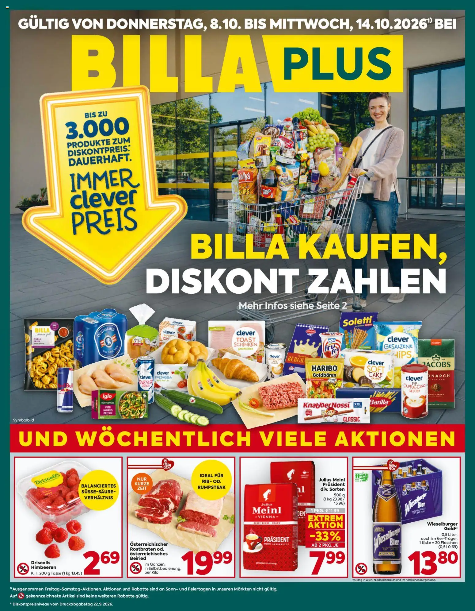 Vorschau der Angebote: Billa Plus Billa Plus Flugblatt gültig ab 08.10.2026 - Bier, Chips, Barilla, Schinken