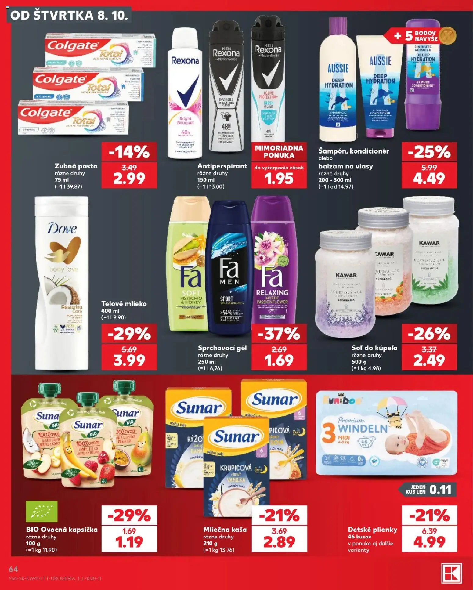 Náhľad Kaufland letáku platného od 08.10.2026 - Mlieko, Soľ, Sunar, Plienky, Kaša, Zubná pasta, Detské plienky, Kondicionér
