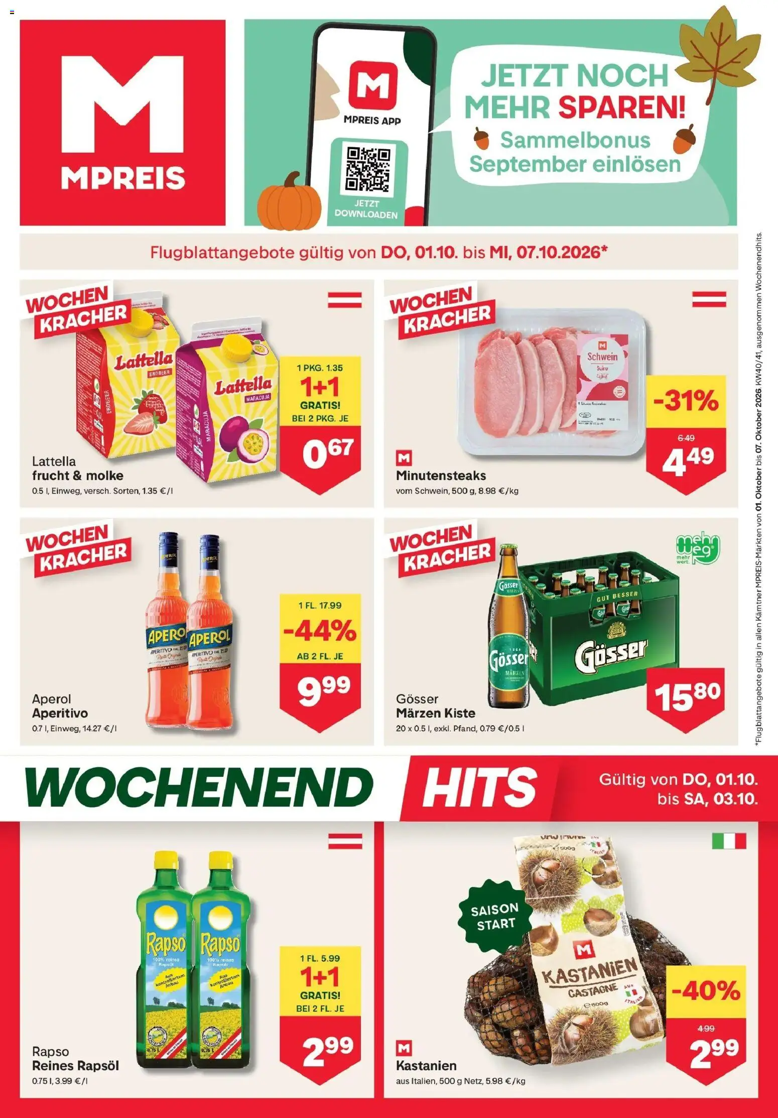 Vorschau der Angebote: MPREIS MPREIS Velden gültig ab 01.10.2026 - Aperol, Rapsöl