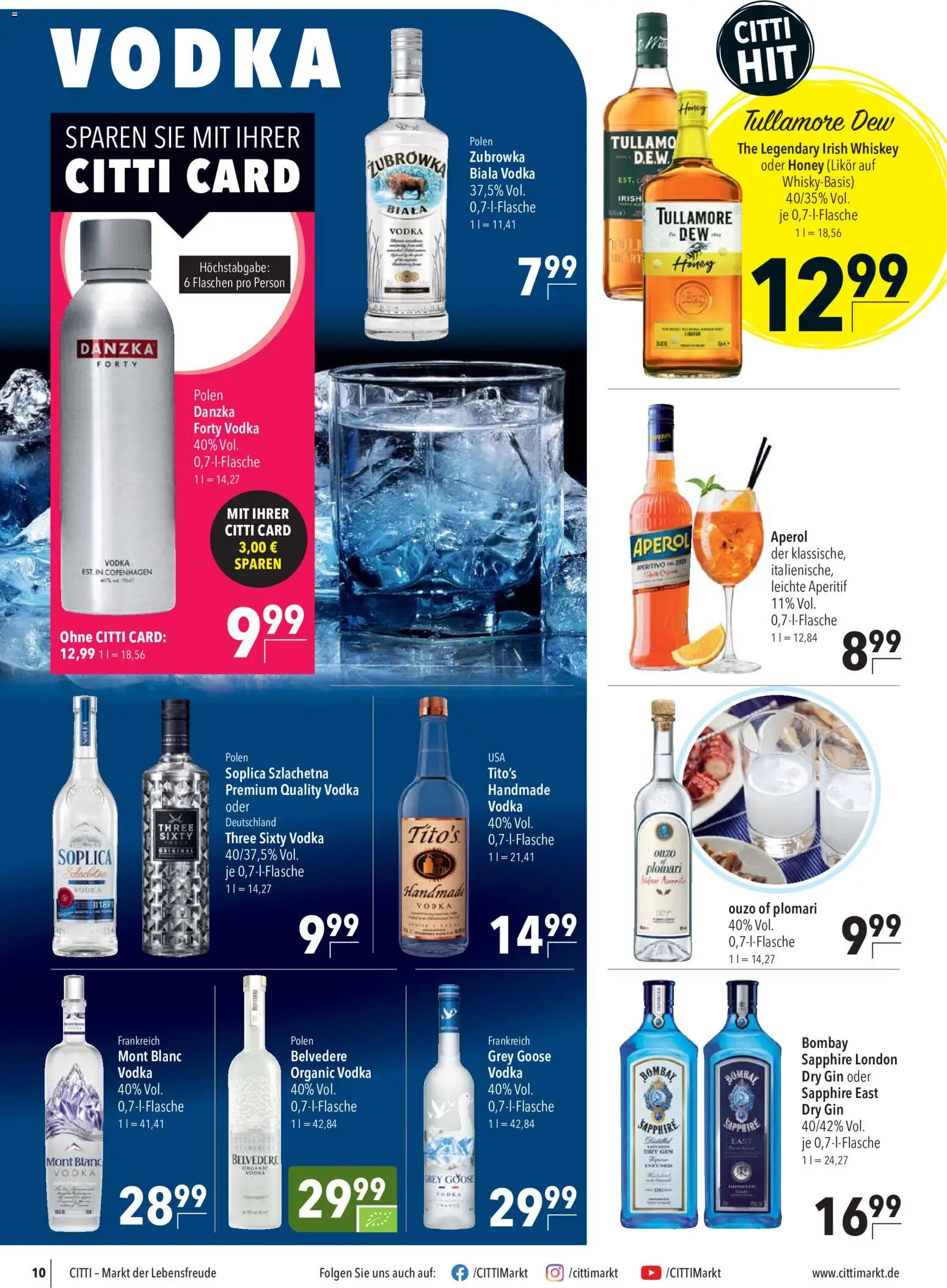 Vorschau von dem Prospekt des Geschäftes CITTI Markt, gültig ab dem 09.09.2026 - Aperol, Gin, Vodka, Ouzo, Whiskey, Likör
