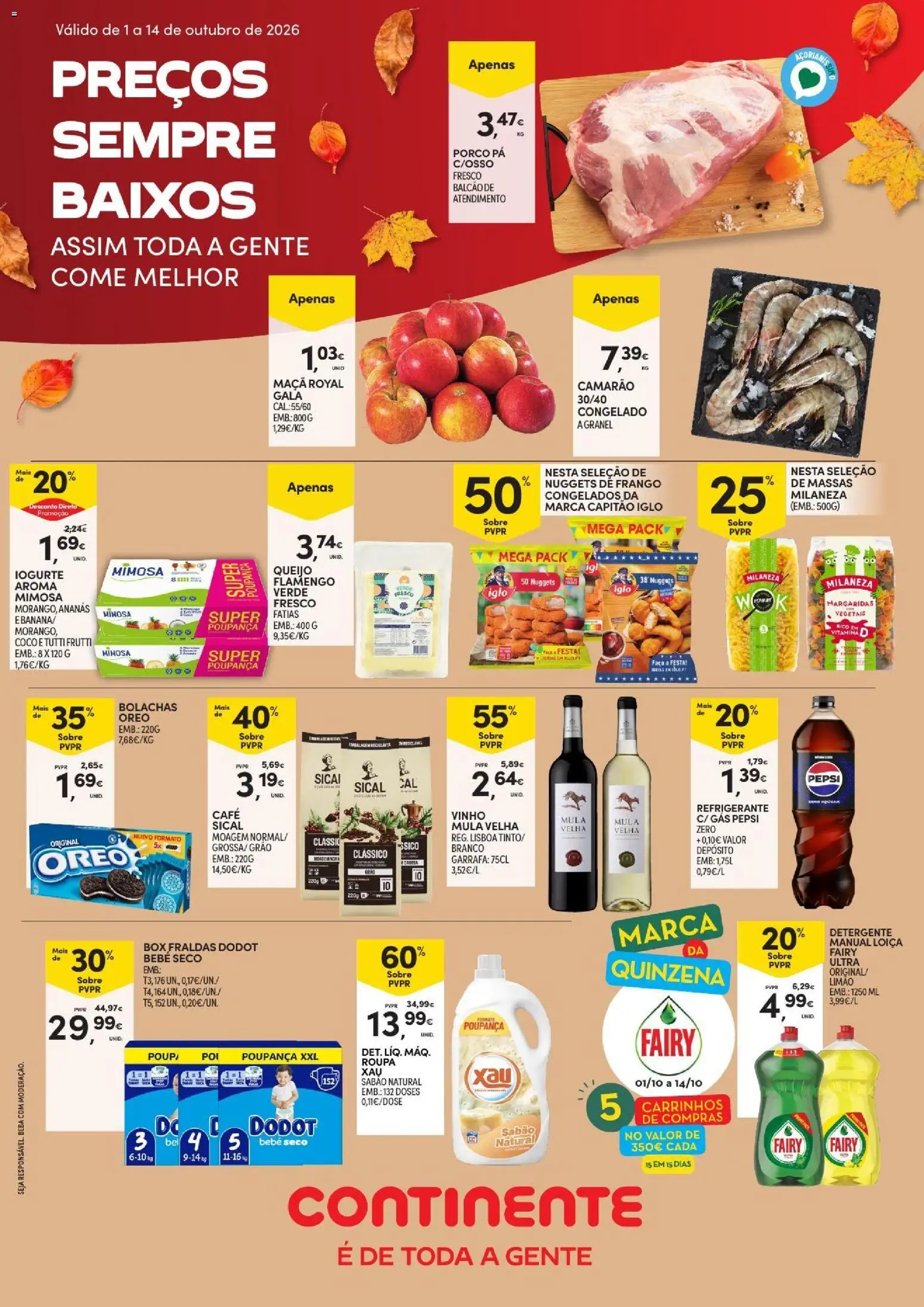 Pré-visualização do folheto da loja Continente válida a partir de 01/10/2026 - Café, Vinho, Vitamina d, Coco, Queijo, Detergente, Ananás, Nuggets de frango