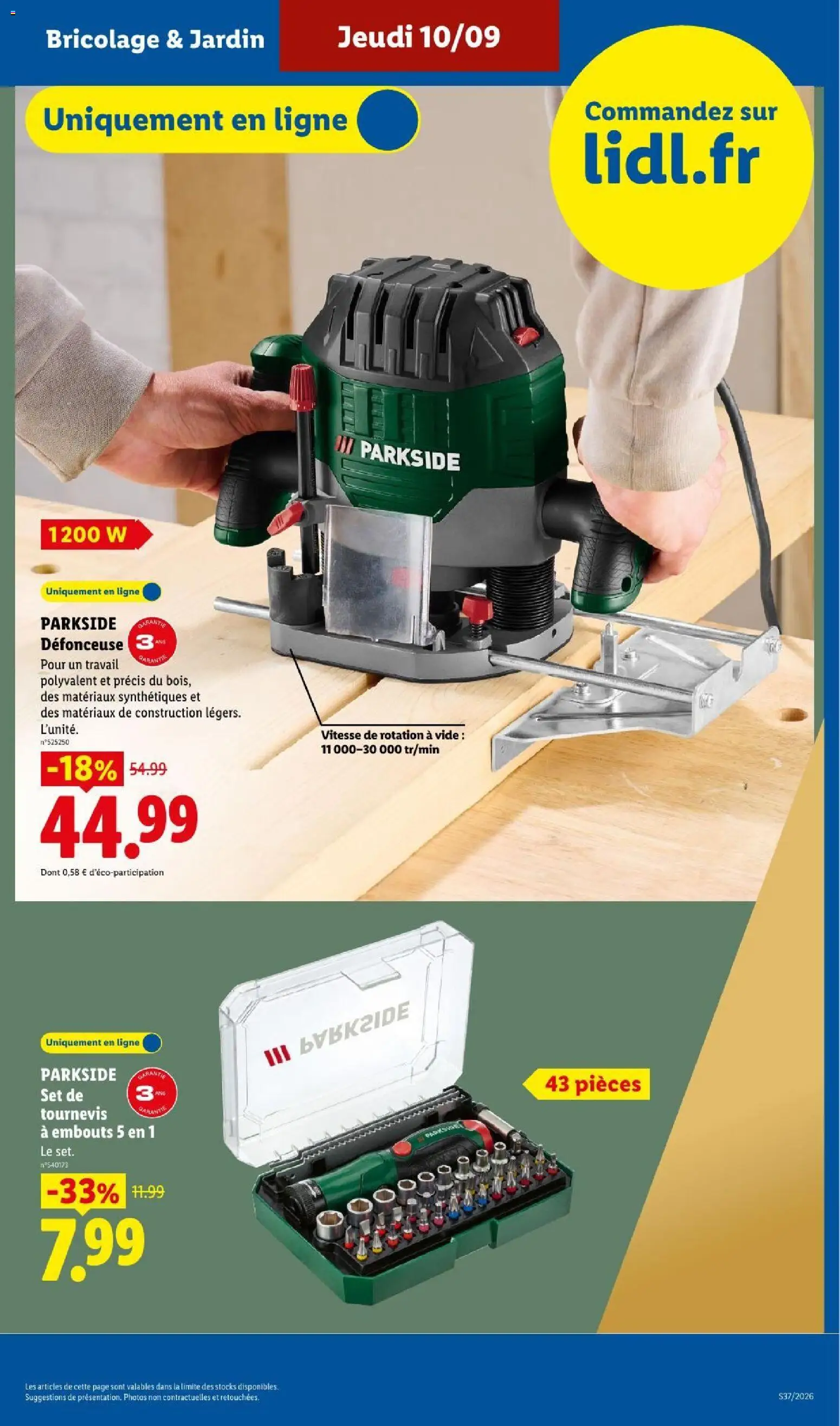 Prévisualisation de LIDL catalogue du magasin LIDL formulaire valide 10/09/2026 - Bricolage, Parkside, Tournevis, Défonceuse parkside, Set de tournevis