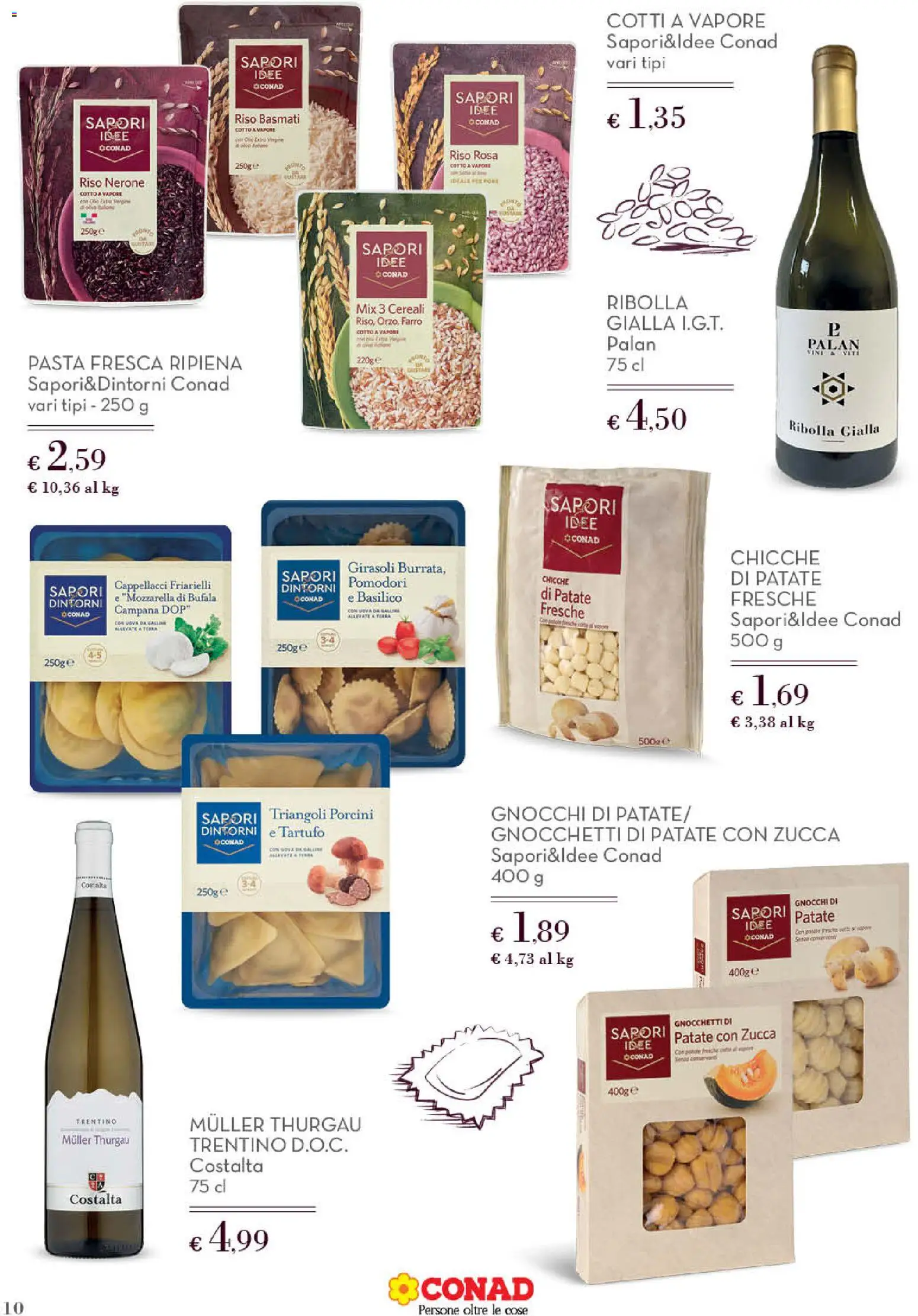 Anteprima dell'opuscolo Conad volantino Gourmet Lazio dal negozio Conad valido da 09/09/2026 - Ravioli, Farro, Mozzarella, Cereali, Patate, Mozzarella di bufala, Pomodori, Gnocchetti