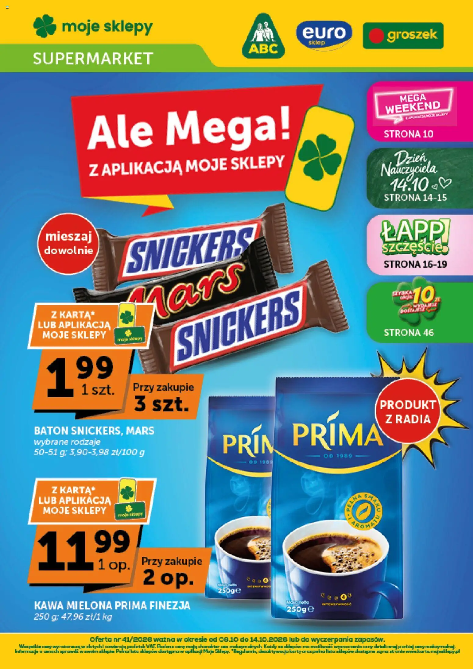 Pogląd gazetki "Euro Sklep gazetka" ze sklepu Euro Sklep ważnej od 08.10.2026 - Kawa, Groszek, Snickers, Baton, Kawa mielona, Kawa mielona Prima