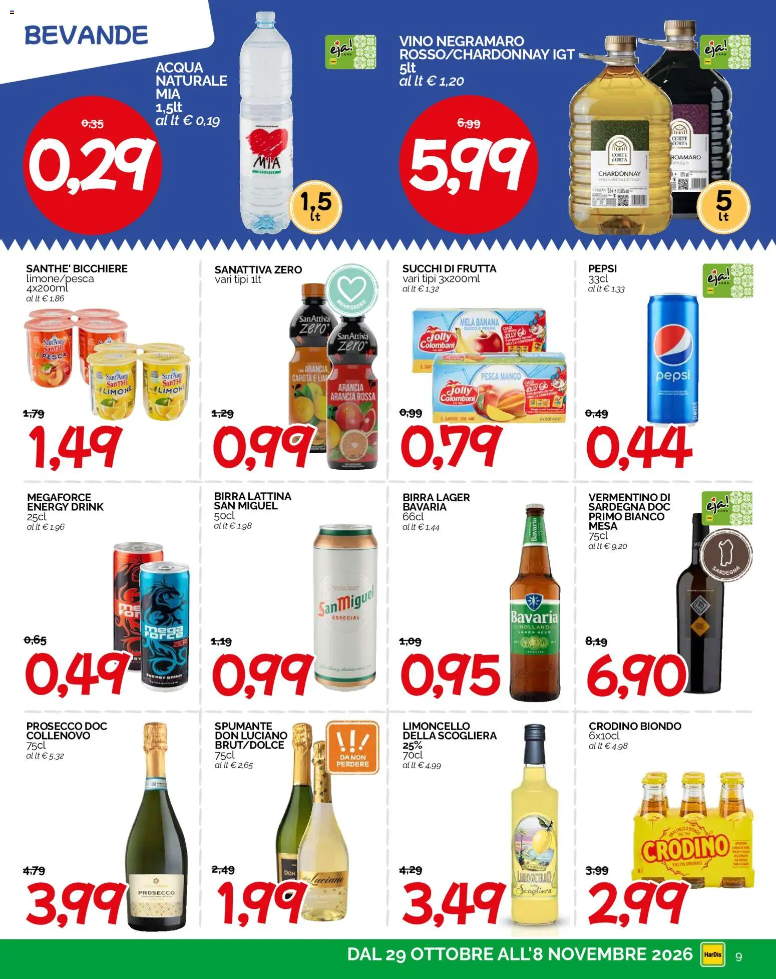 Anteprima dell'opuscolo HarDis volantino dal negozio HarDis valido da 29/10/2026 - Vino, Birra, Pesca, Arancia, Carota, Bicchiere, Succo, Bevande