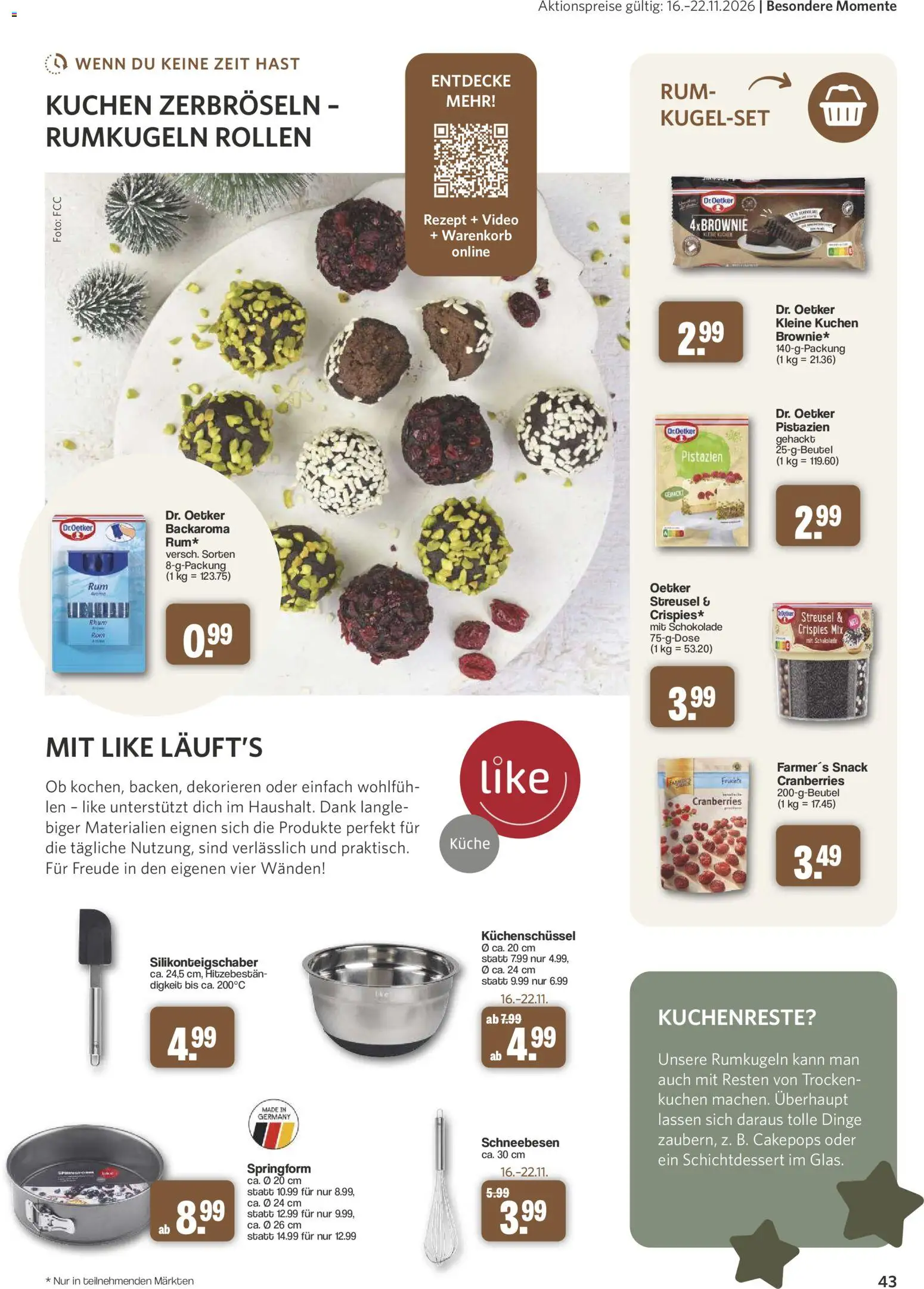 Vorschau von dem Prospekt des Geschäftes Famila Nordwest, gültig ab dem 26.10.2026 - Kuchen, Video, Küche, Schokolade, Pistazien, Rum, Rumkugeln