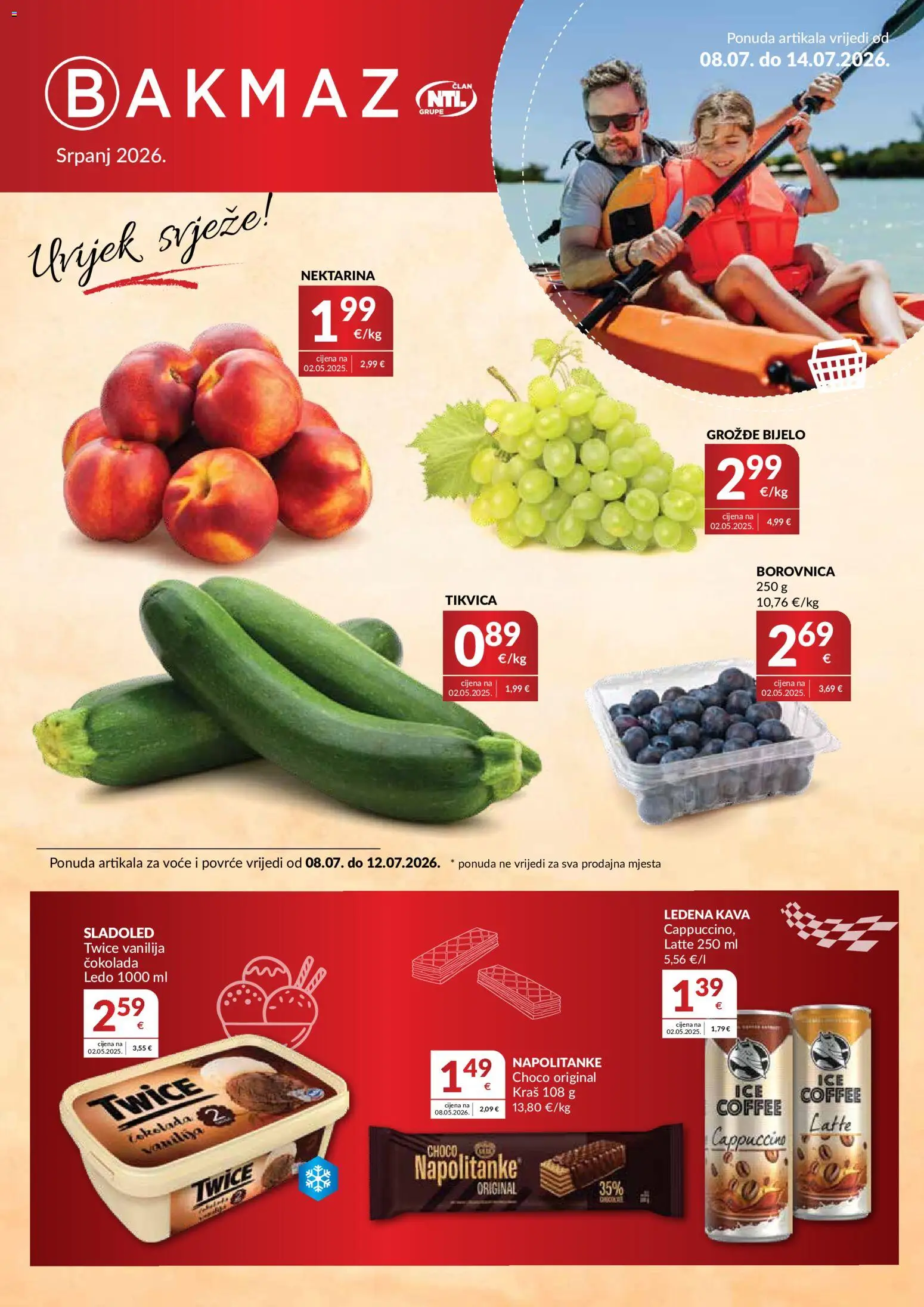 Pregled letka Bakmaz Katalog trgovine Bakmaz vrijedi od 08.07.2026 - Kava, Čokolada, Sladoled, Ledo, Cappuccino, Tikvica, Voće, Ledena kava