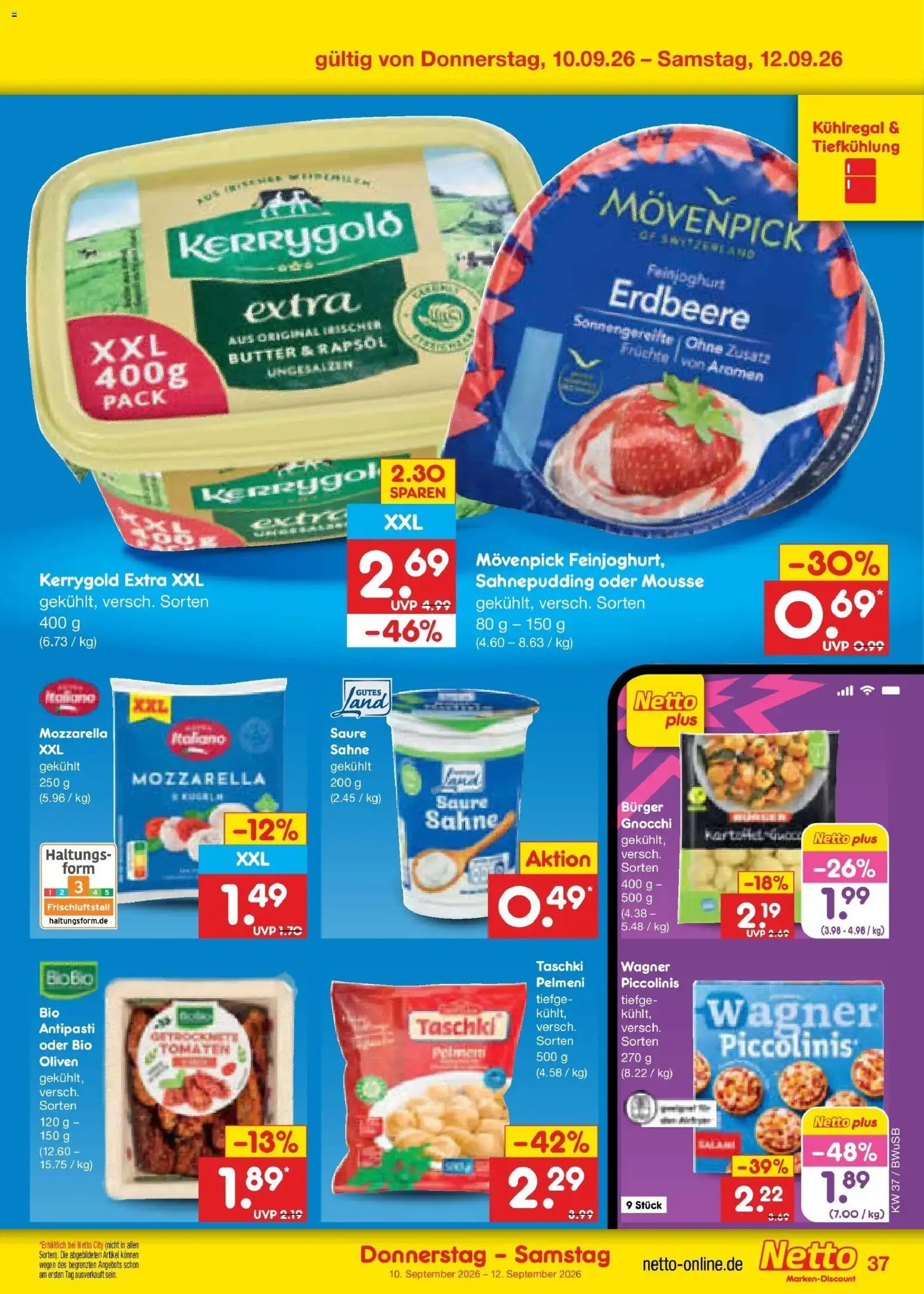Vorschau von dem Prospekt des Geschäftes Netto Marken-Discount, gültig ab dem 07.09.2026 - Burger, Butter, Gnocchi, Mozzarella, Piccolinis, Sahne, Rapsöl