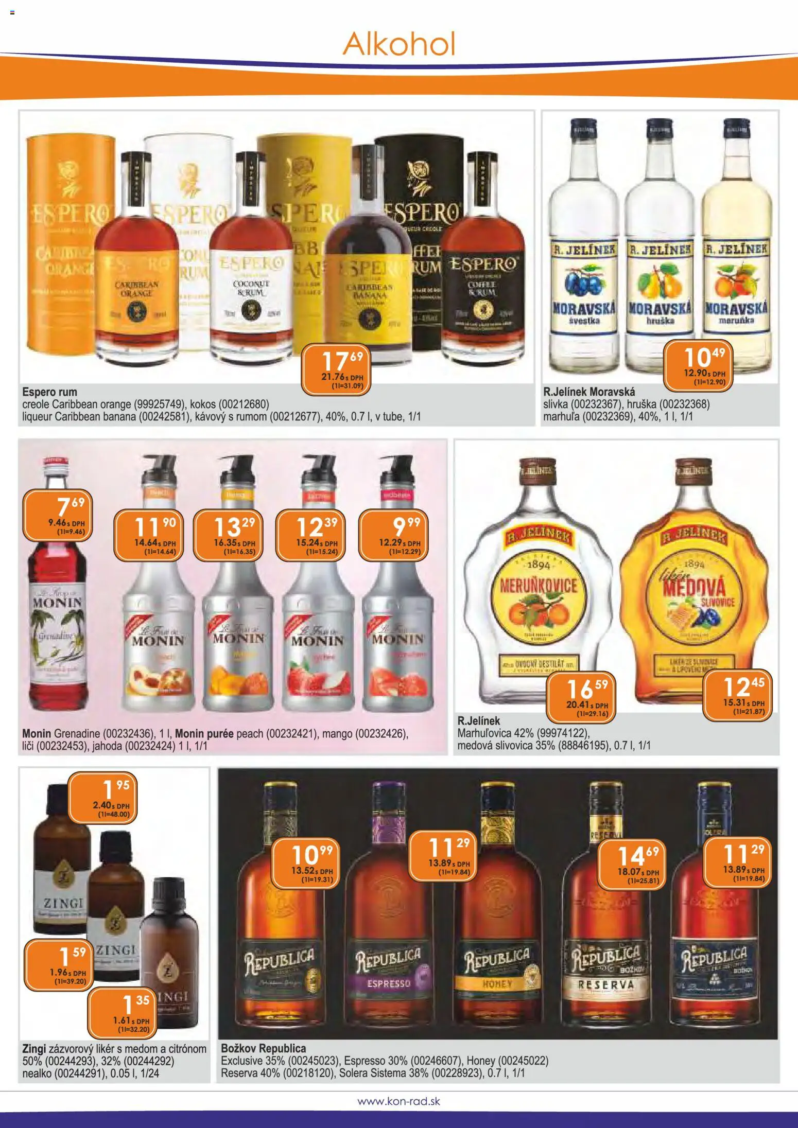 Náhľad KON - RAD letáku platného od 01.03.2026 - Rum, Kokos, Liči, Slivovica, Espero rum, Božkov, Republica, Destilát