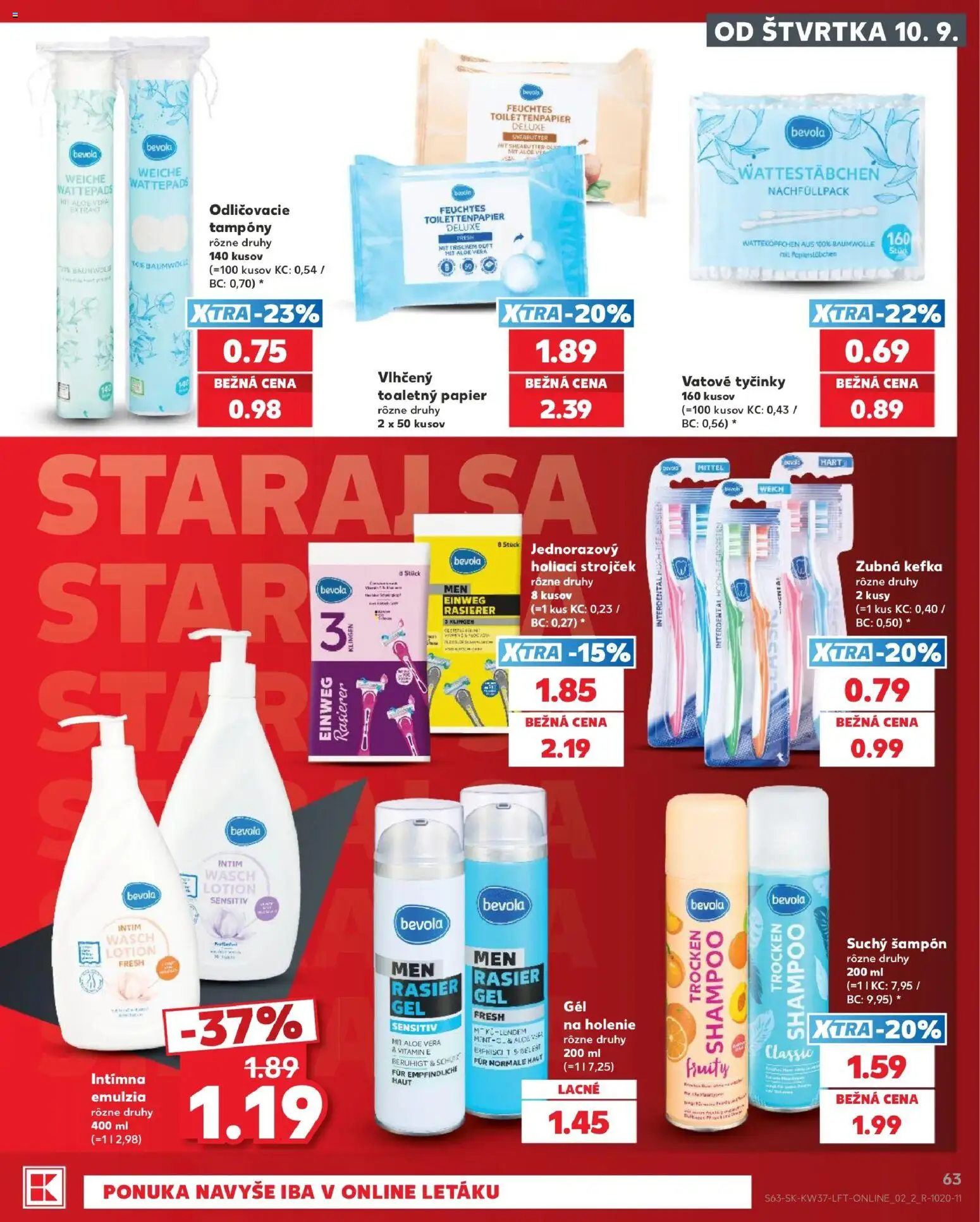 Náhľad Kaufland letáku platného od 10.09.2026 - Aloe Vera, Holiaci strojček, Toaletný papier, Šampón, Zubná kefka, Strojček