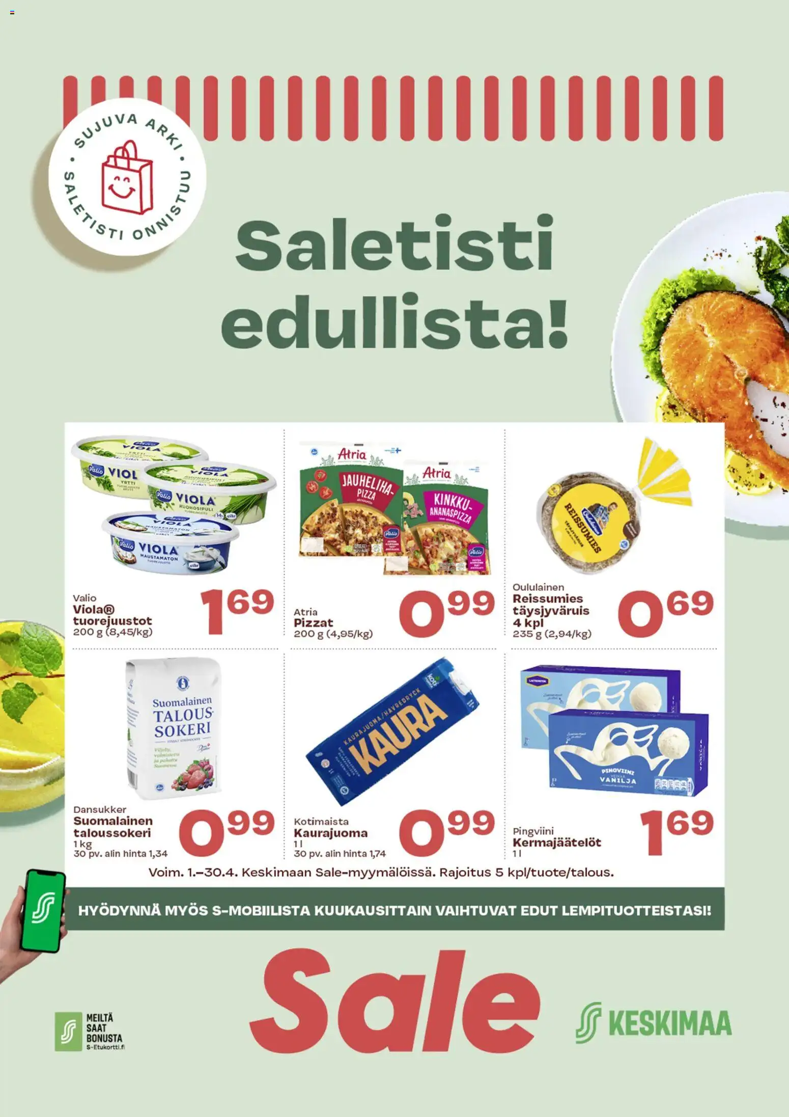 Kaupan Sale Sale tarjoukset esikatselu, voimassa 01/04/2026 - Pizza, Jauheliha, Kaura, Kinkku, Kaurajuoma, Taloussokeri