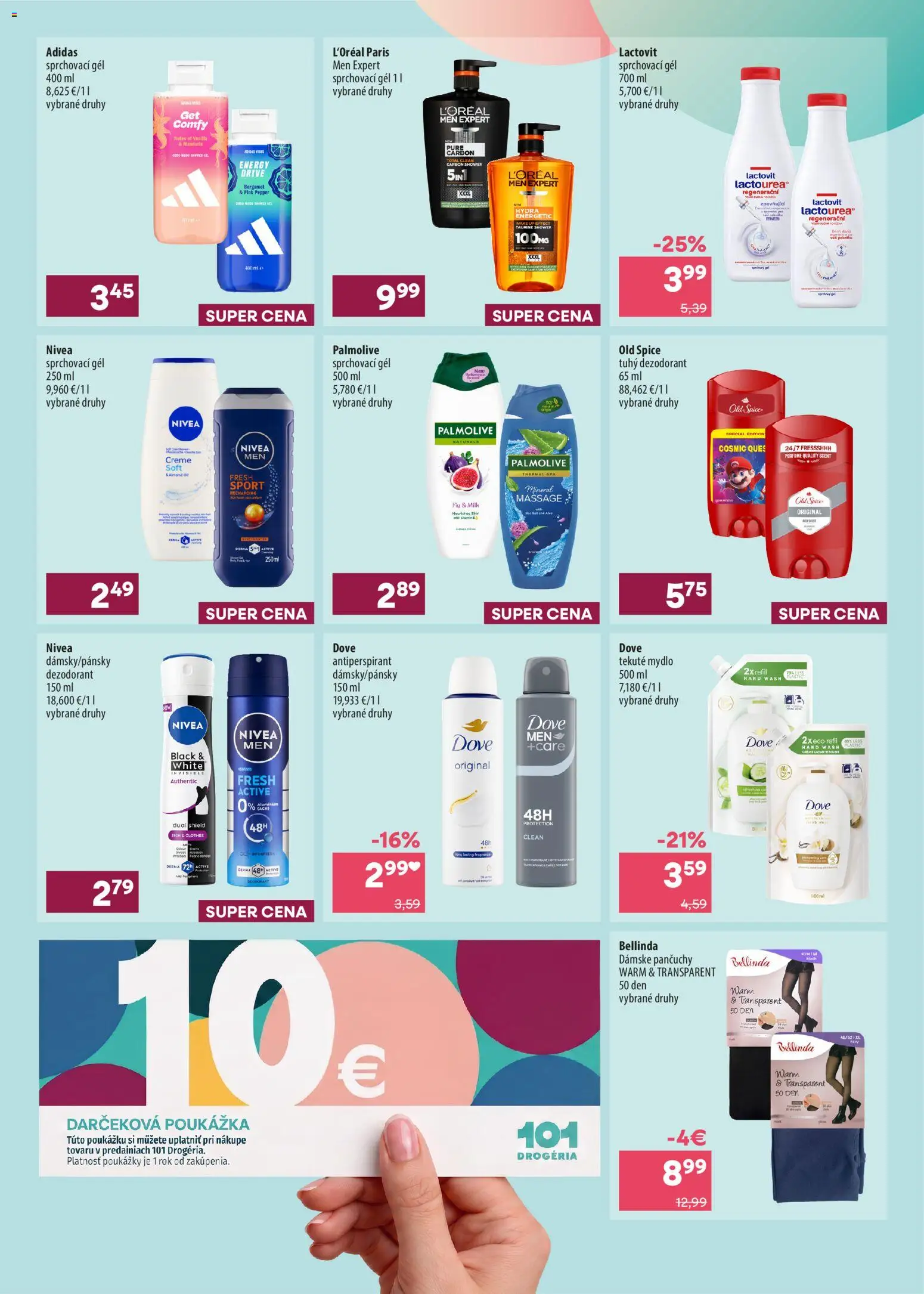 Náhľad 101 drogerie letáku platného od 21.10.2026 - Adidas, Old Spice, Nivea, Dezodorant, Antiperspirant, Mydlo, Lactovit