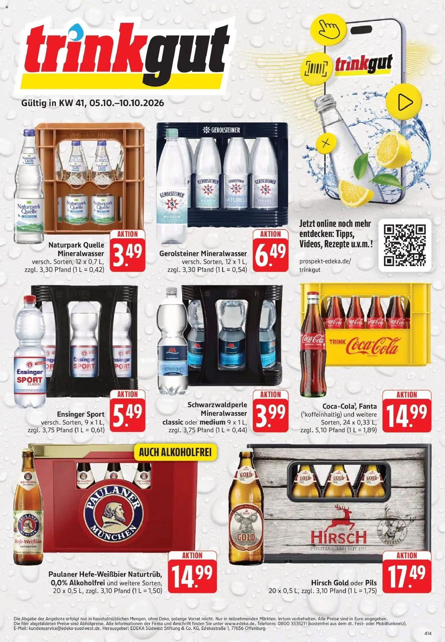 Vorschau von dem Prospekt des Geschäftes Trinkgut, gültig ab dem 05.10.2026 - Coca cola, Cola, Mineralwasser, Gerolsteiner, Paulaner, Fanta, Pils