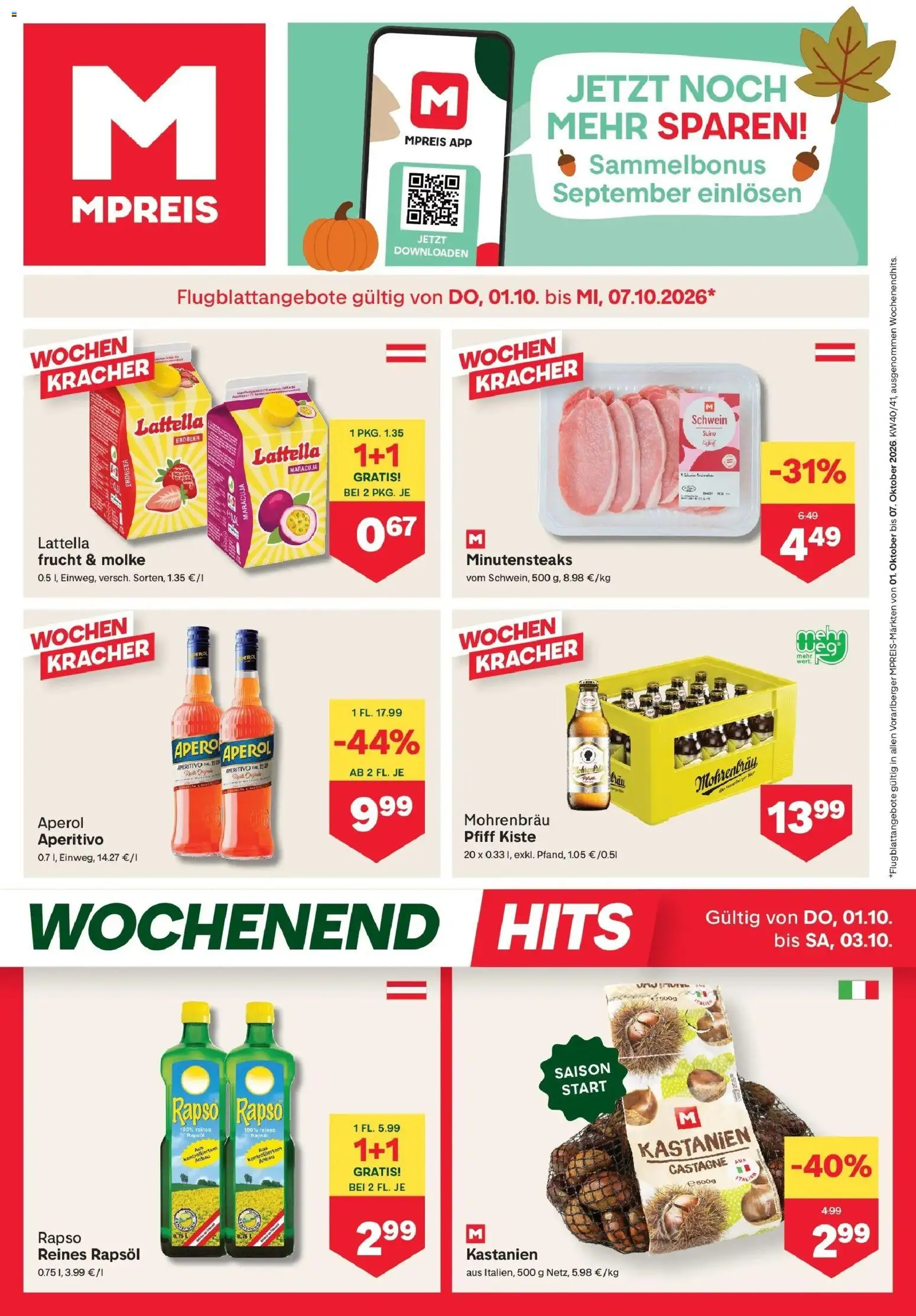 Vorschau der Angebote: MPREIS MPREIS St.Gallenkirch gültig ab 01.10.2026 - Aperol, Rapsöl