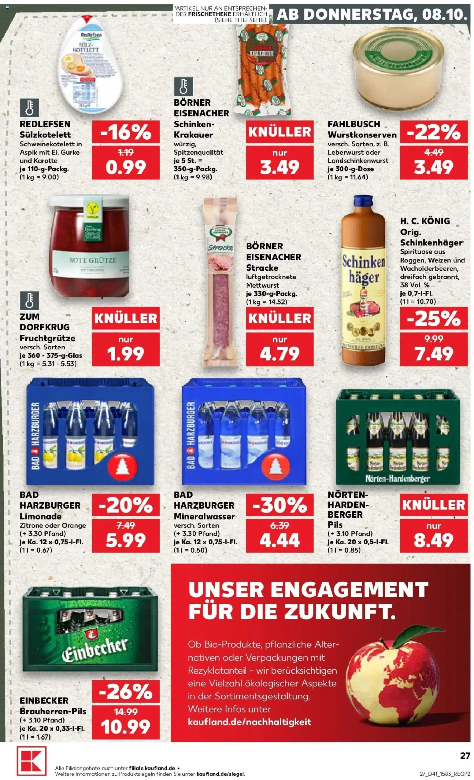 Vorschau von dem Prospekt des Geschäftes Kaufland, gültig ab dem 08.10.2026 - Bad, Mineralwasser, Zitrone, Karotte, Schinken, Limonade, Pils