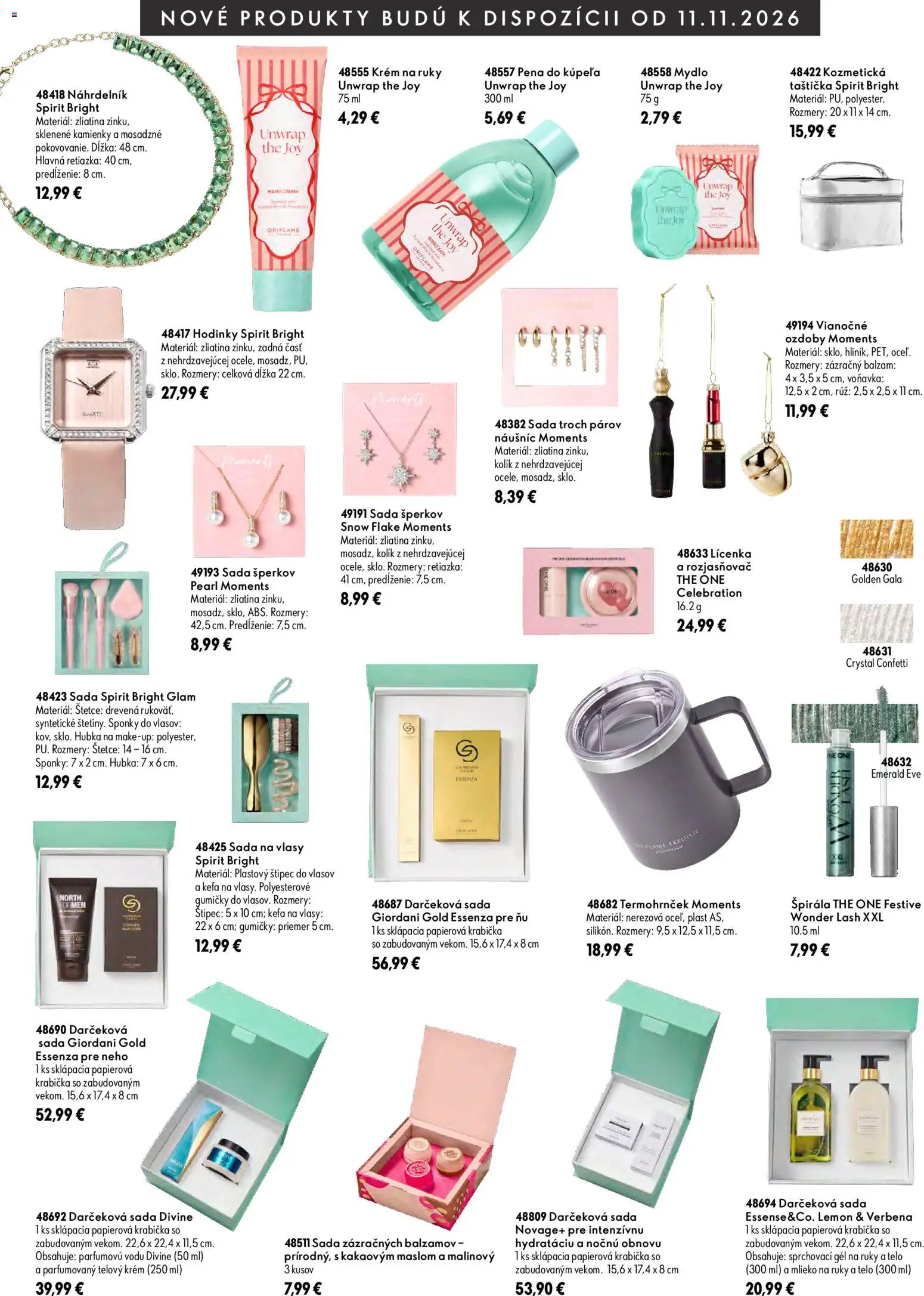 Náhľad Oriflame letáku platného od 11.11.2026 - Mydlo, Voňavka, Kefa, Hubka, Rozjasňovač, Lícenka, Telový krém, Pena do kúpeľa