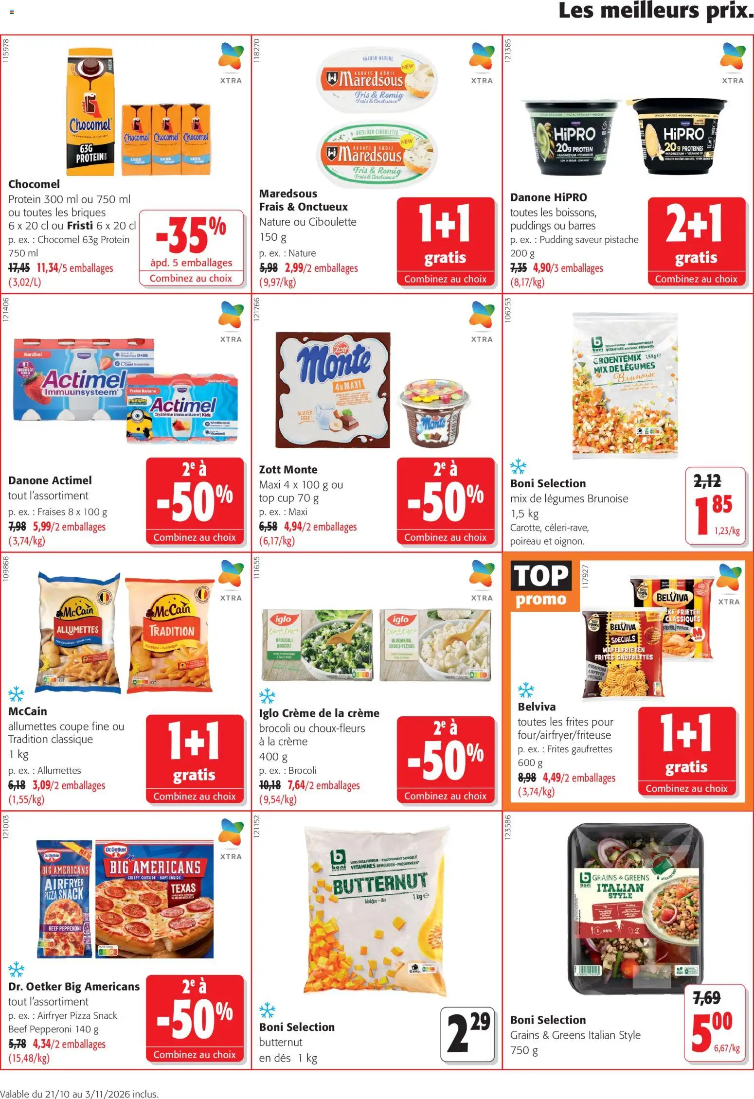 Prévisualisation de Colruyt Toutes les offres du magasin Colruyt formulaire valide 21/10/2026 - Pizza, Butternut, Banane, Fraises, Pudding, Crème, Briques, Gaufrettes