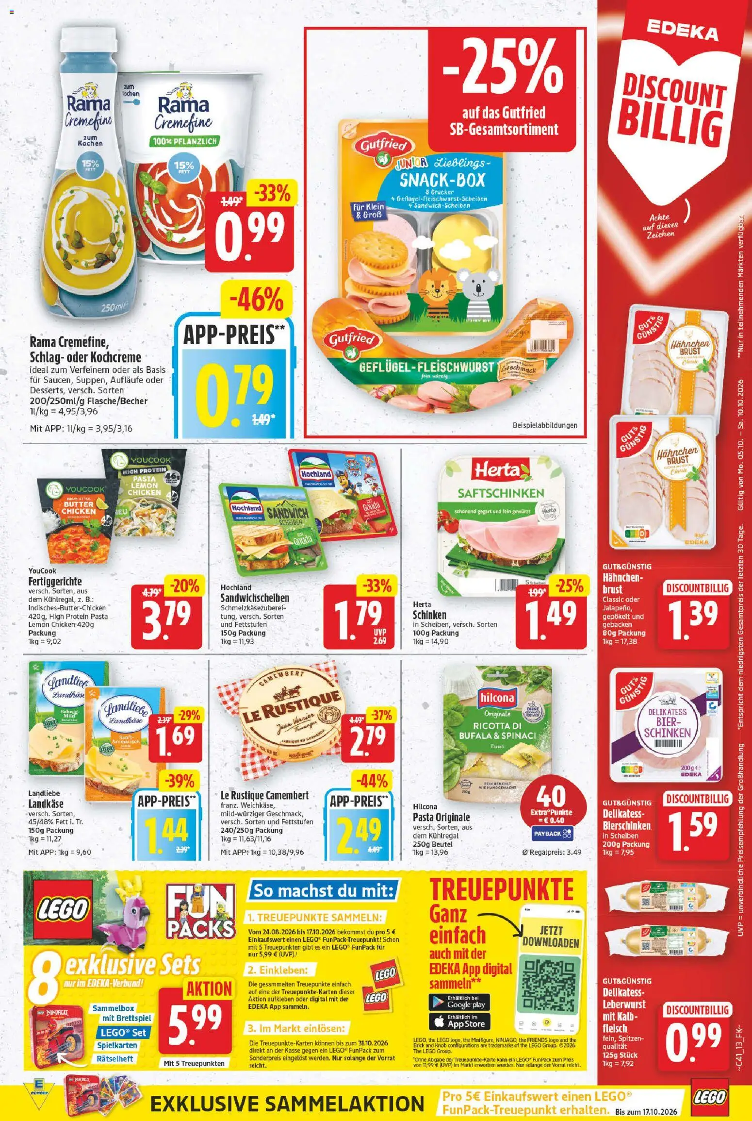 Vorschau von dem Prospekt des Geschäftes E center, gültig ab dem 05.10.2026 - Butter, Bier, Pasta, Fleisch, Camembert, Schinken, Youcook, Hahnchen