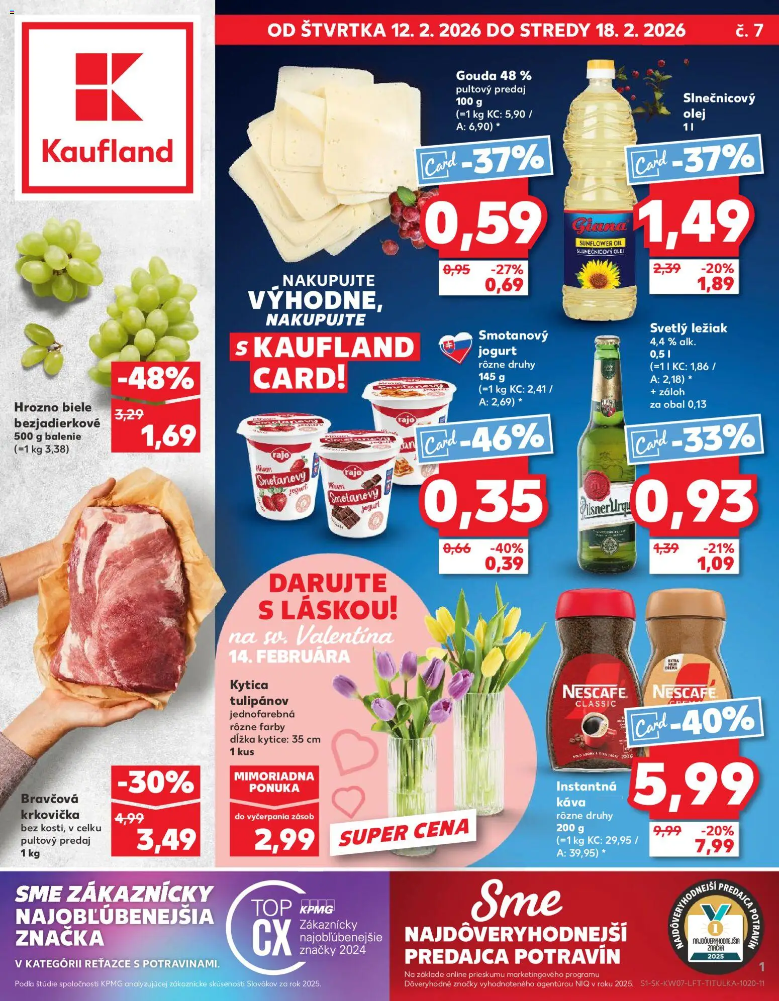 Náhľad Kaufland letáku platného od 12.02.2026 - Káva, Pilsner Urquell, Olej, Krkovička, Bravčová krkovička, Instantná káva, Gouda, Smotanový jogurt