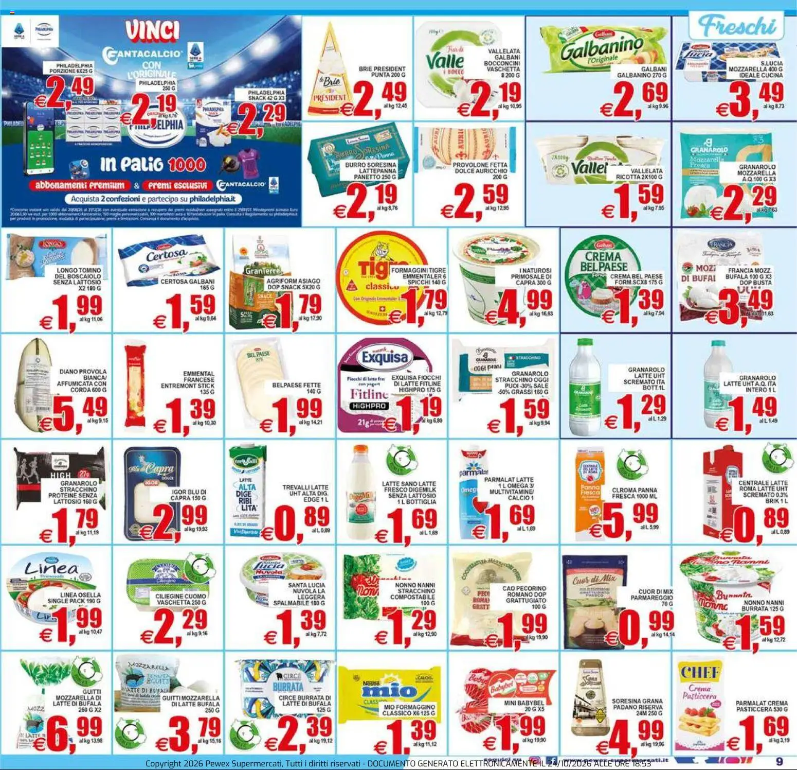 Anteprima dell'opuscolo Pewex volantino City dal negozio Pewex valido da 23/10/2026 - Crema, Omega, Latte, Tonno, Burrata, Sale, Tomino, Bottiglia